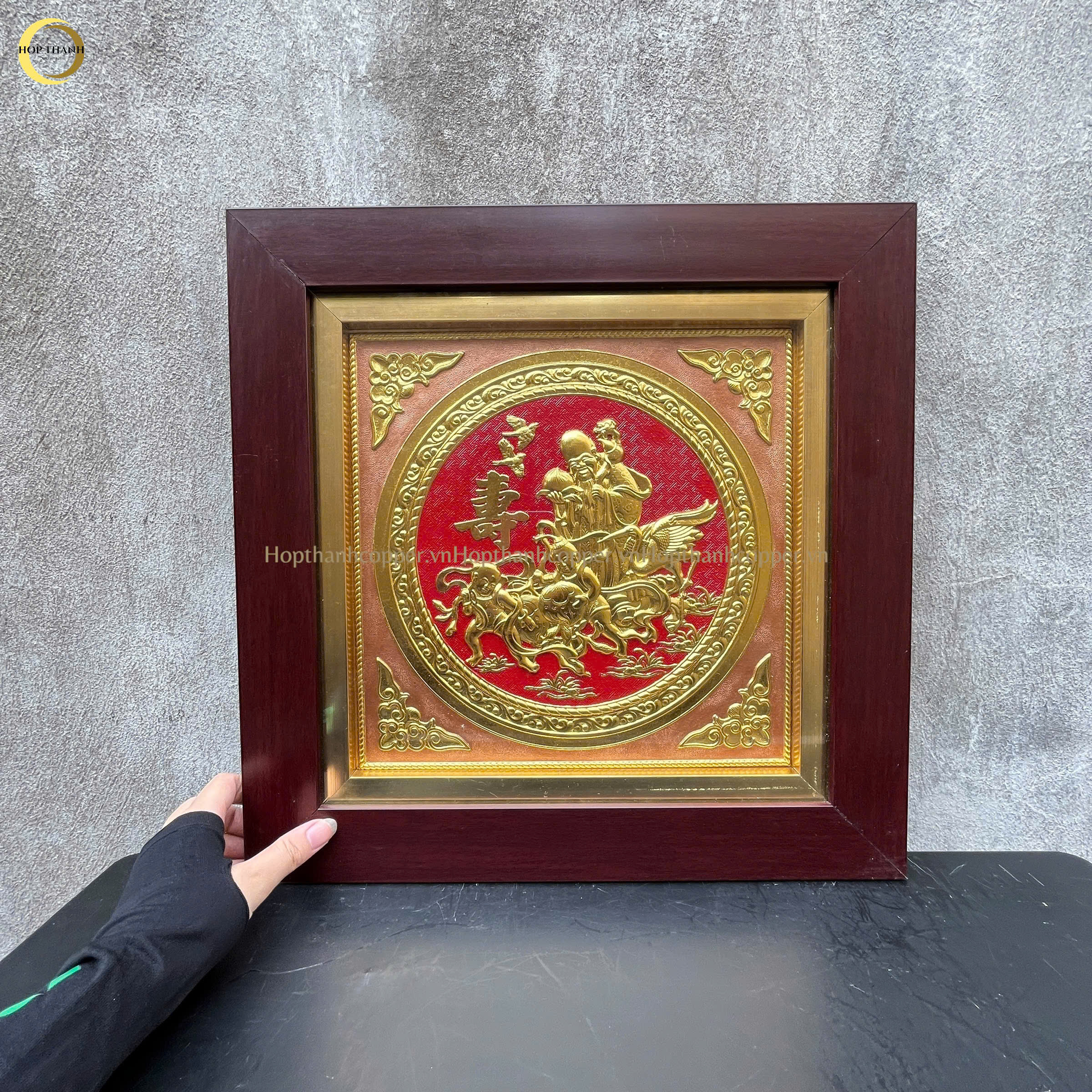 TRANH MỪNG THỌ CỤ ÔNG BẰNG ĐỒNG DÁT VÀNG - KÍCH THƯỚC 41X41CM