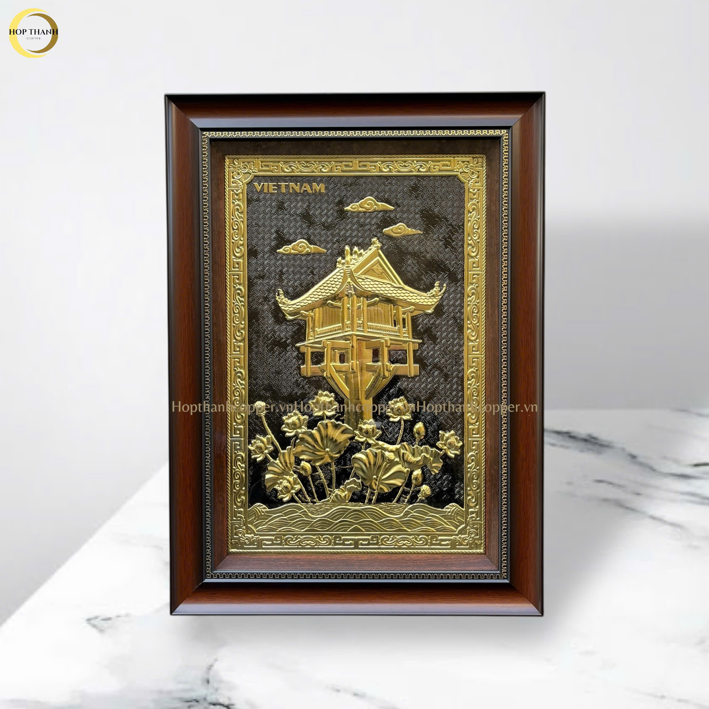 TRANH CHÙA MỘT CỘT BẰNG ĐỒNG MẠ VÀNG 24K - KÍCH THƯỚC 38X54CM