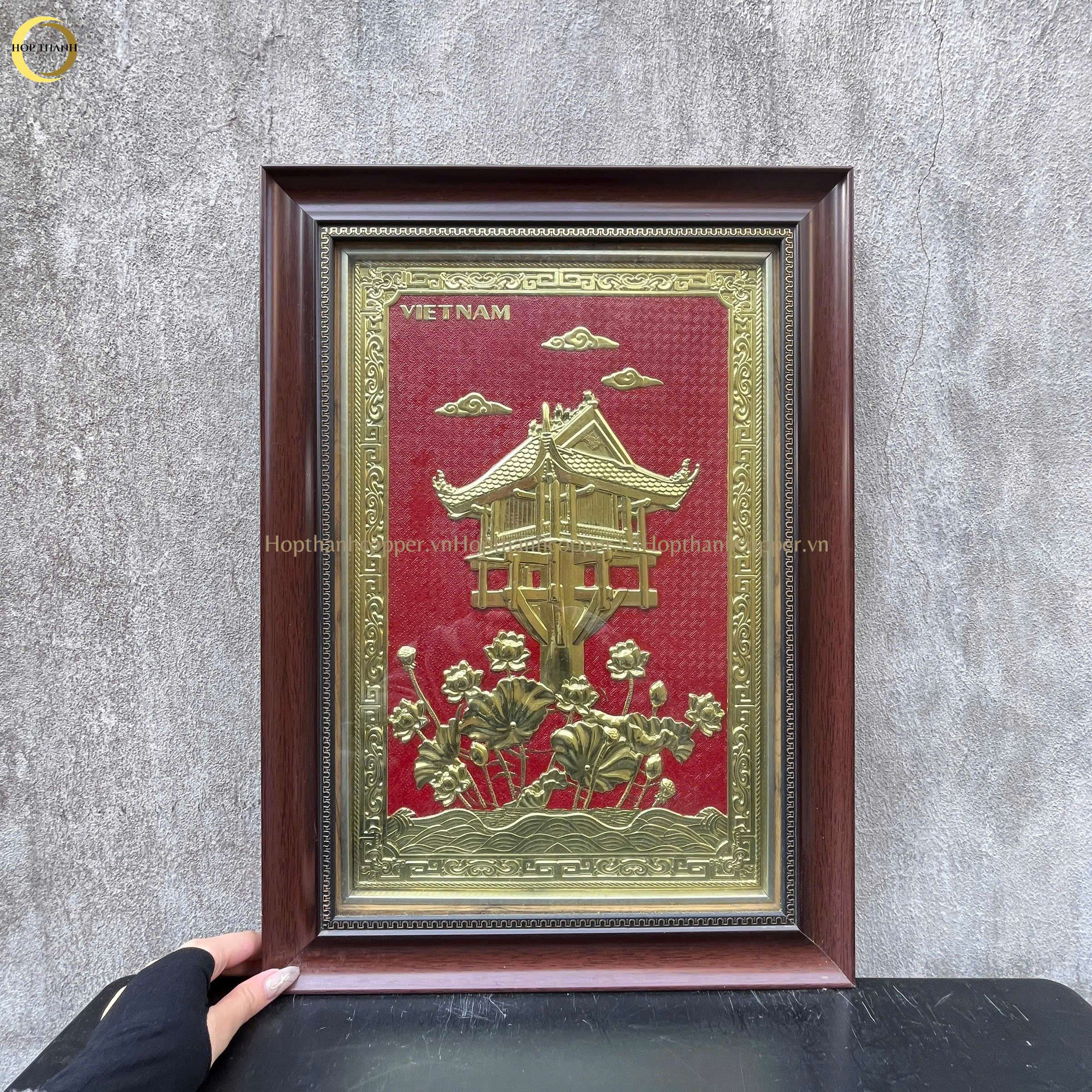 TRANH CHÙA MỘT CỘT BẰNG ĐỒNG MẠ VÀNG 24K - KÍCH THƯỚC 38X54CM