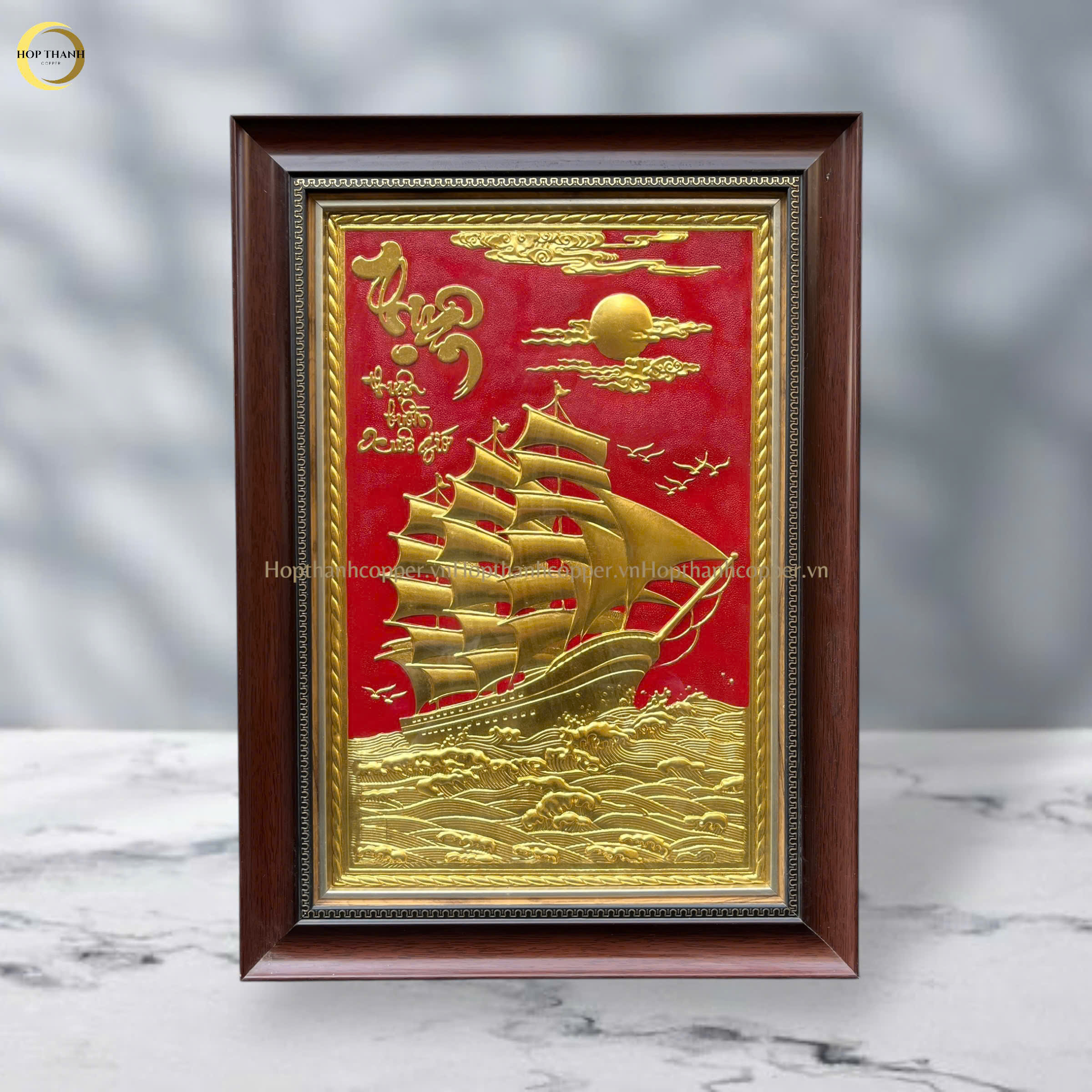 TRANH THUẬN BUỒM XUÔI GIÓ BẰNG ĐỒNG DÁT VÀNG - KÍCH THƯỚC 38X54CM