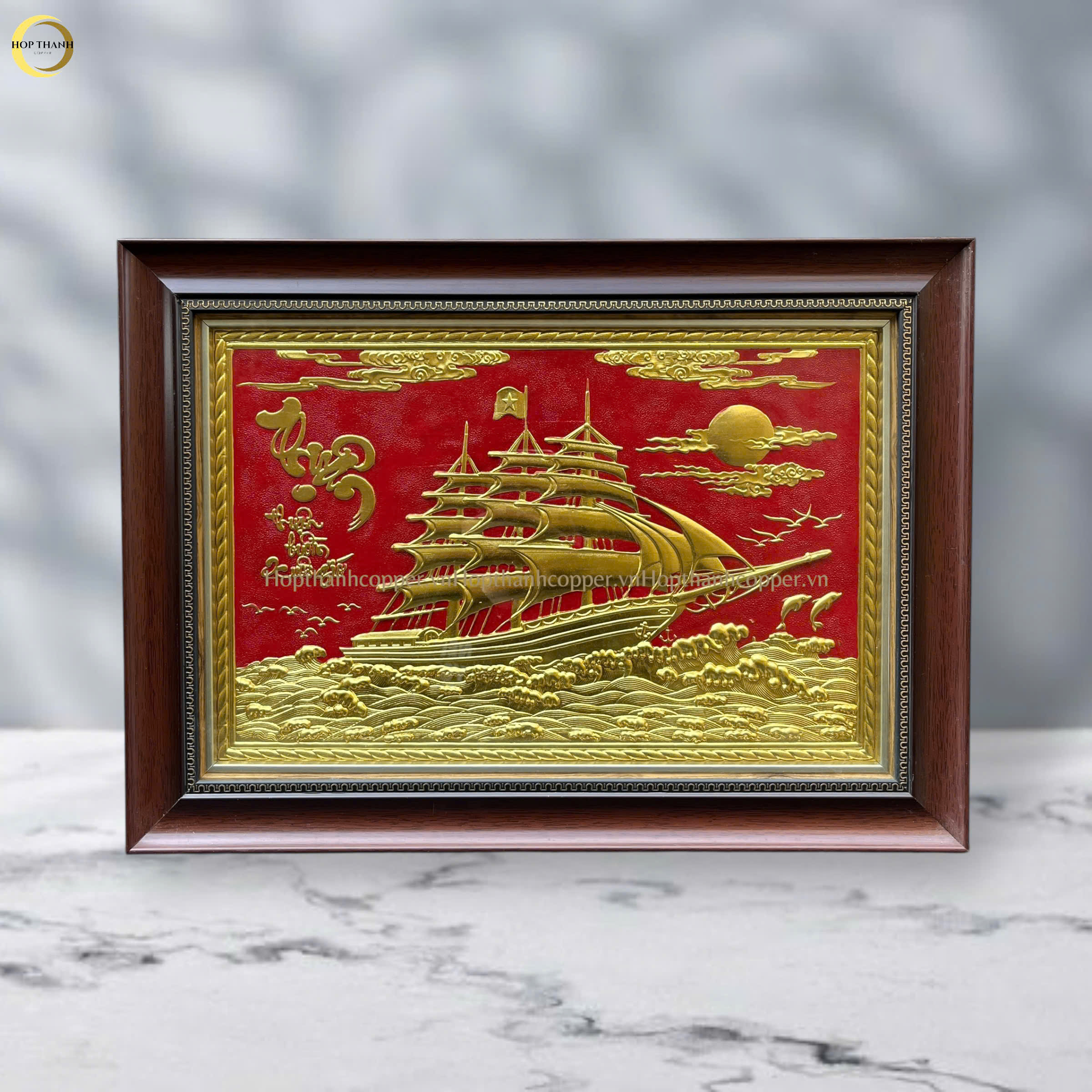 TRANH THUẬN BUỒM XUÔI GIÓ BẰNG ĐỒNG DÁT VÀNG  - KÍCH THƯỚC 38X54CM