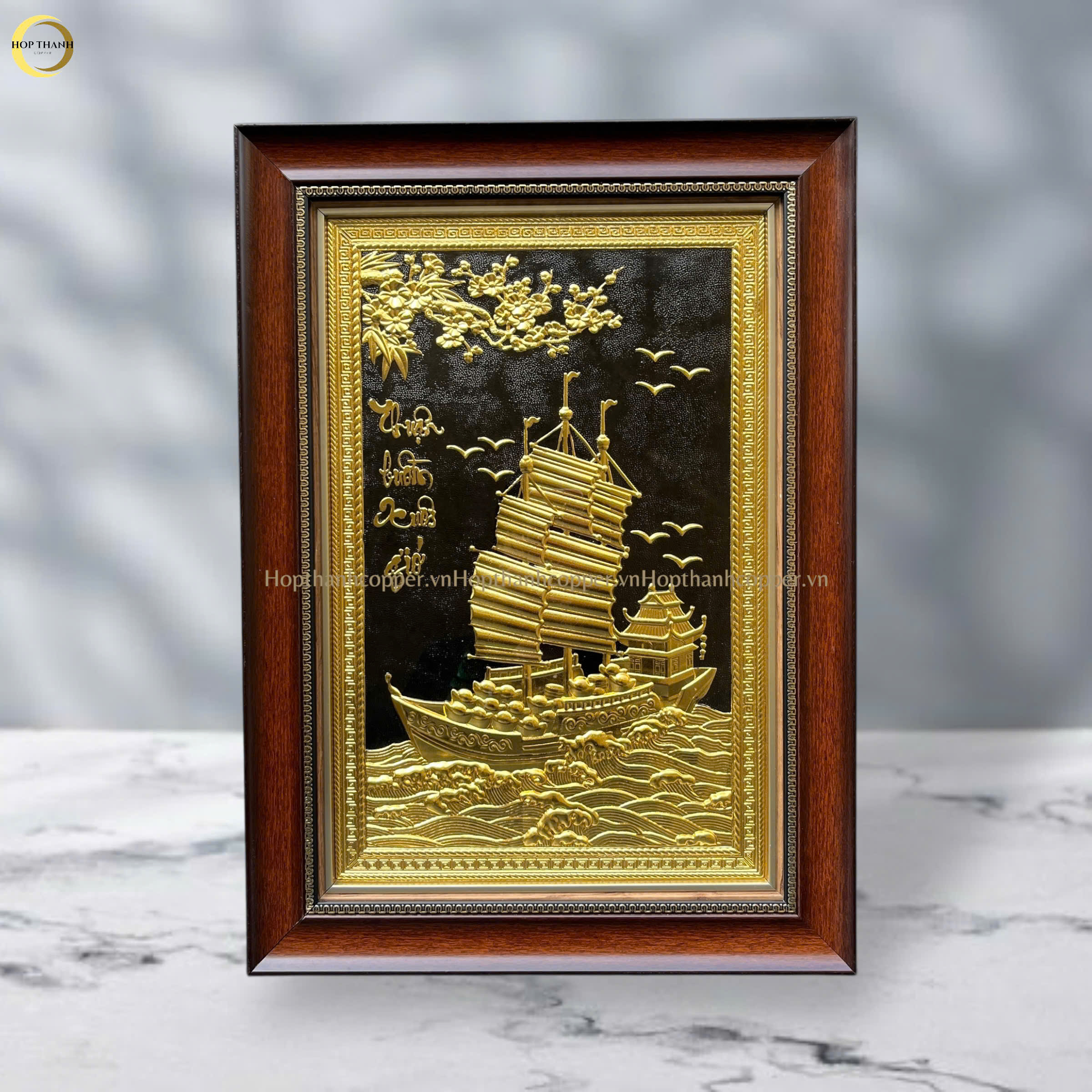 TRANH THUẬN BUỒM XUÔI GIÓ BẰNG ĐỒNG DÁT VÀNG - KÍCH THƯỚC 38X54CM