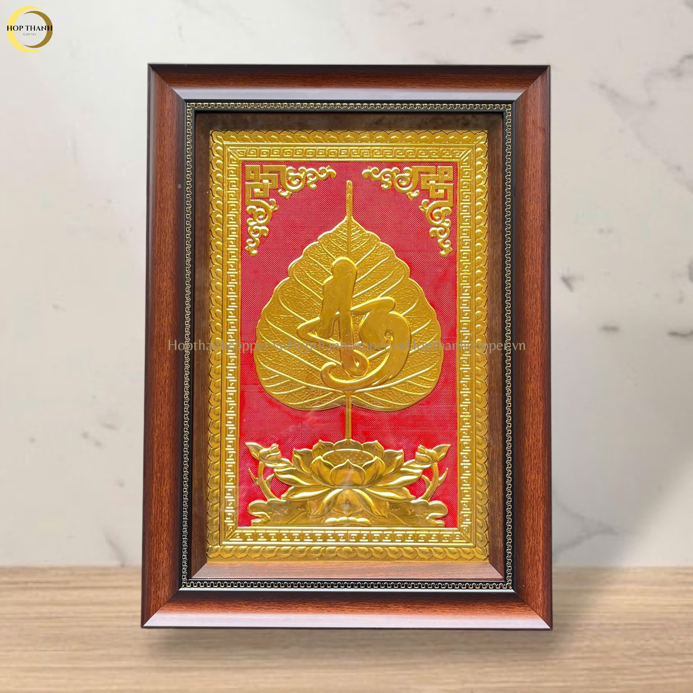 TRANH LÁ BỒ ĐỀ CHỮ AN BẰNG ĐỒNG DÁT VÀNG - KÍCH THƯỚC 38X54CM