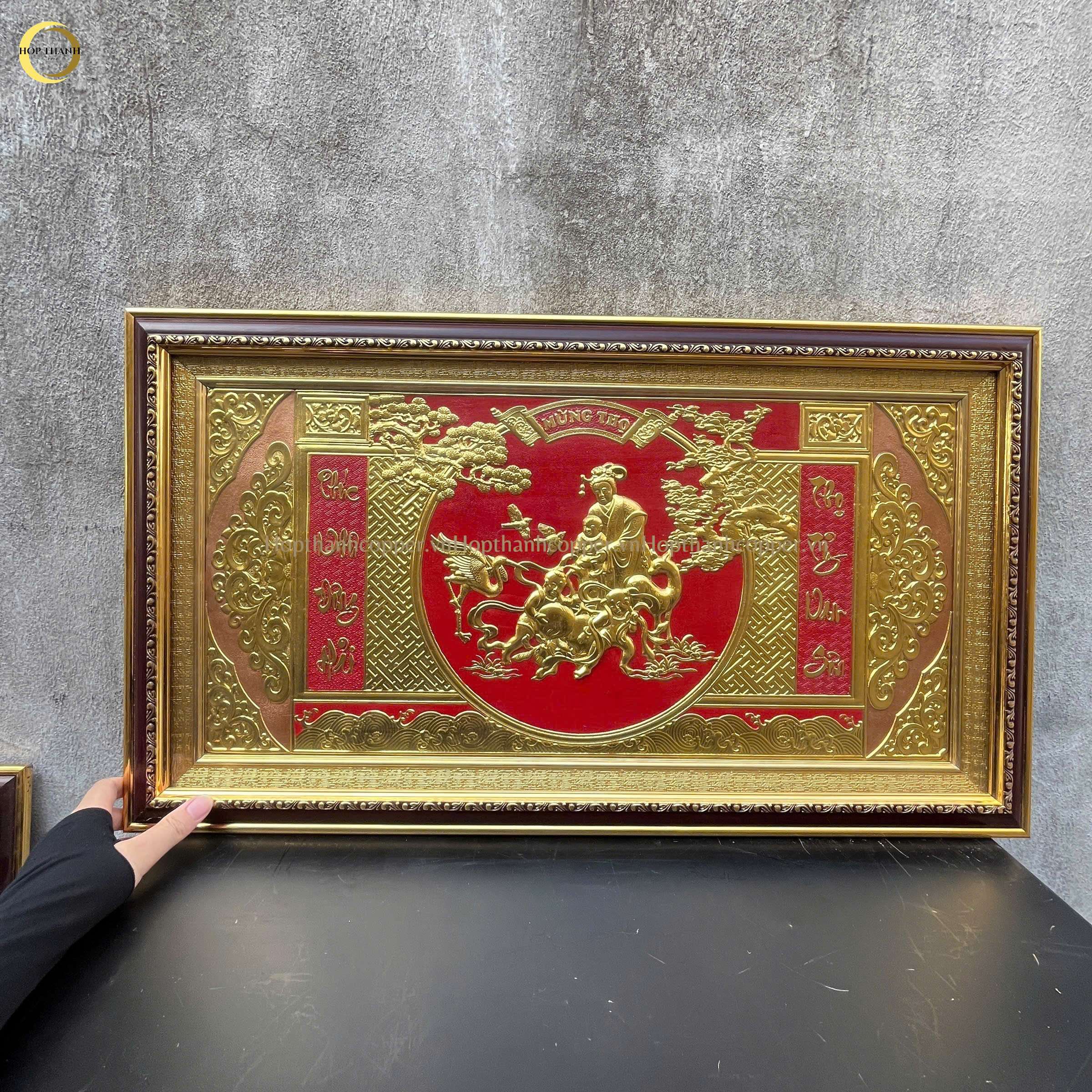 TRANH MỪNG THỌ CỤ BÀ BẰNG ĐỒNG DÁT VÀNG - KÍCH THƯỚC 68X38CM