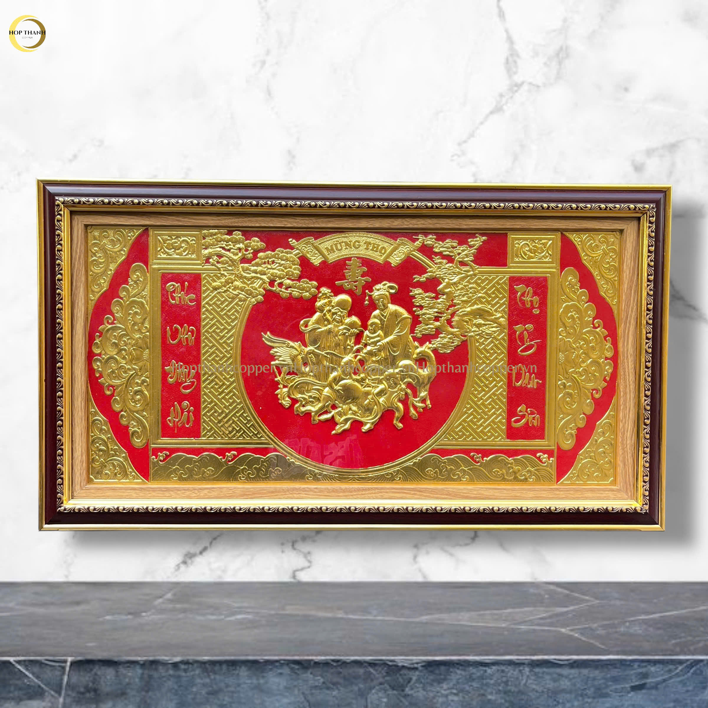 TRANH MỪNG THỌ ÔNG BÀ BẰNG ĐỒNG DÁT VÀNG - KÍCH THƯỚC 68X38CM
