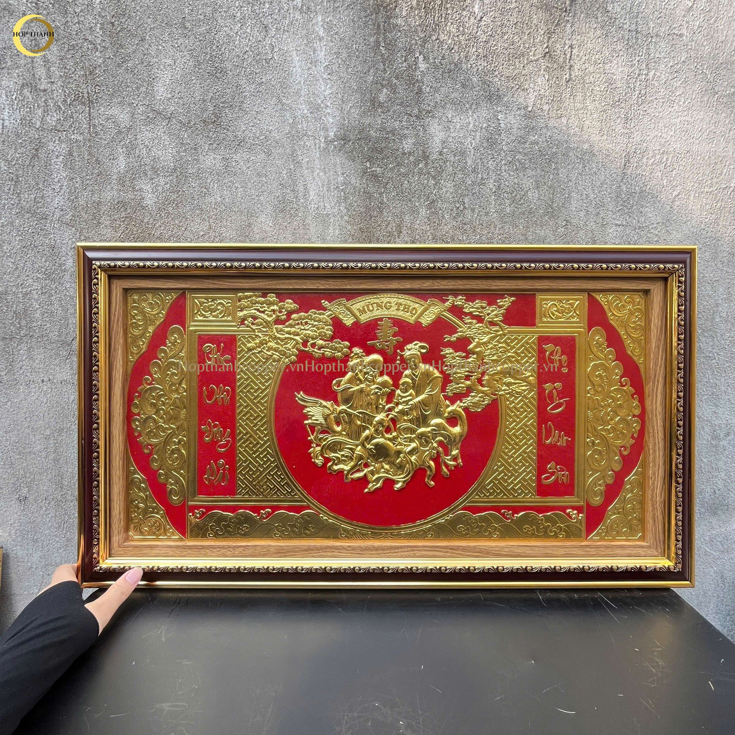 TRANH MỪNG THỌ ÔNG BÀ BẰNG ĐỒNG DÁT VÀNG - KÍCH THƯỚC 68X38CM