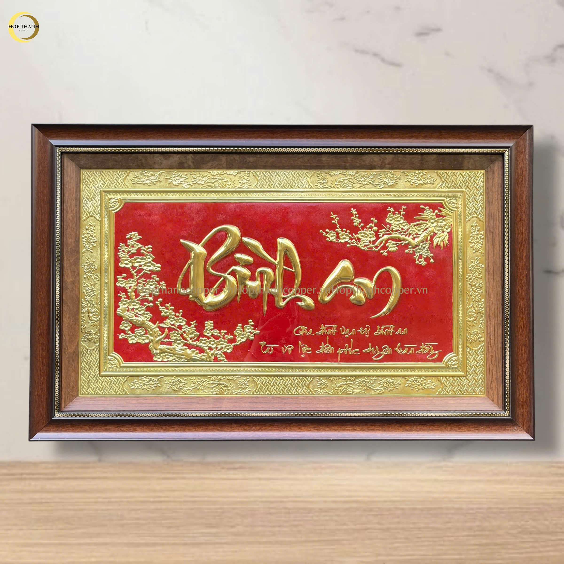 TRANH CHỮ BÌNH AN BẰNG ĐỒNG VÀNG- KÍCH THƯỚC 80X50CM
