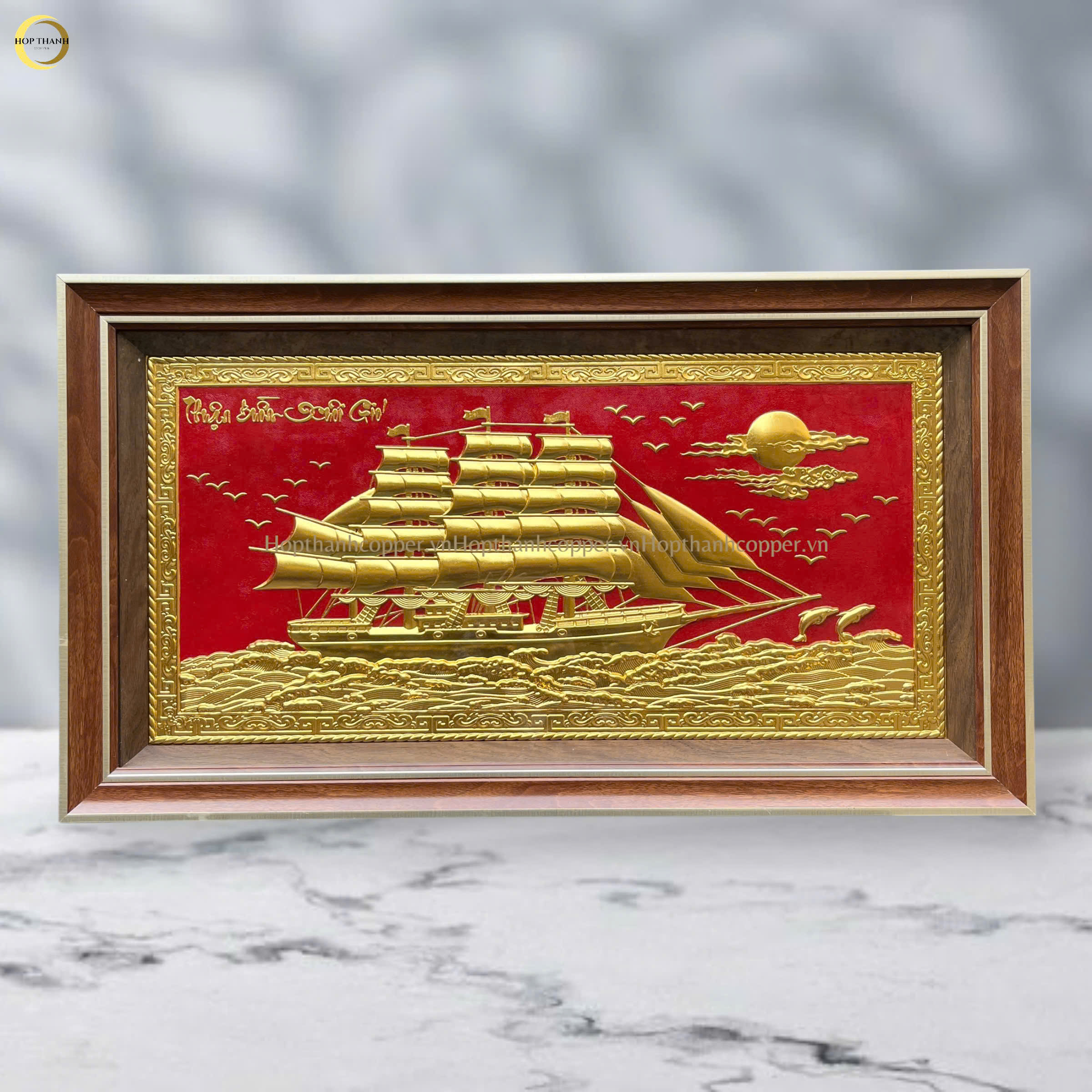 TRANH THUẬN BUỒM XUÔI GIÓ BẰNG ĐỒNG DÁT VÀNG - KÍCH THƯỚC 92X52CM