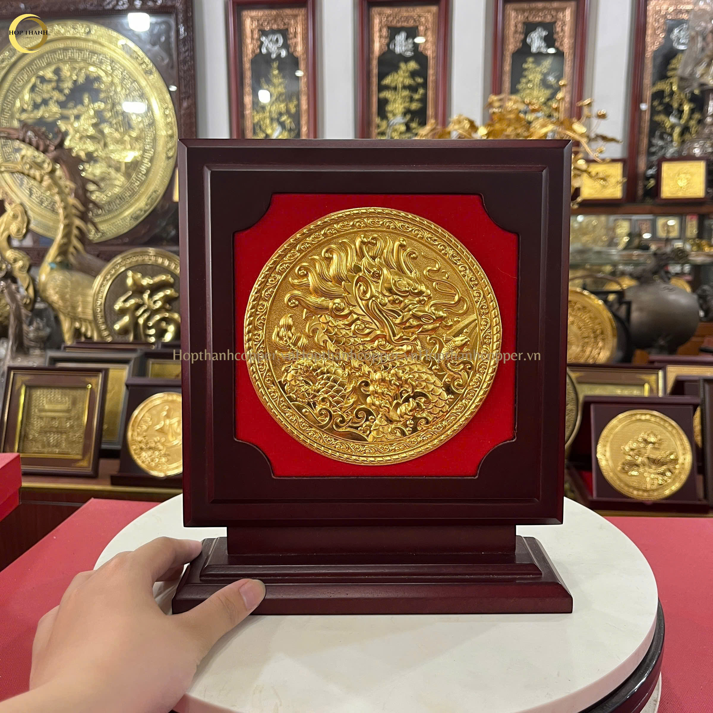 TRANH RỒNG PHÚ QUÝ BẰNG ĐỒNG MẠ VÀNG 24K - TRANH QUÀ TẶNG ĐỂ BÀN (KÍCH THƯỚC 23CM)