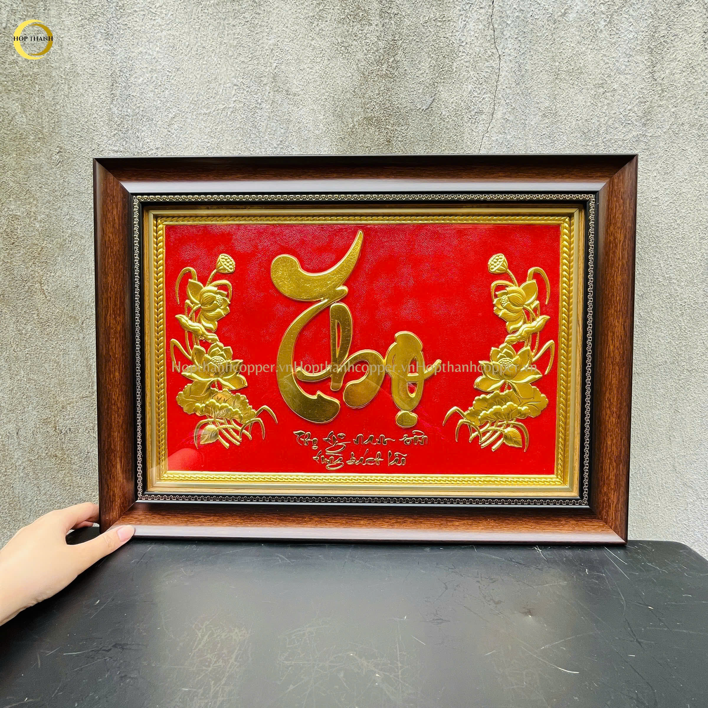 TRANH CHỮ THỌ BẰNG ĐỒNG DÁT VÀNG - KÍCH THƯỚC 54X38CM