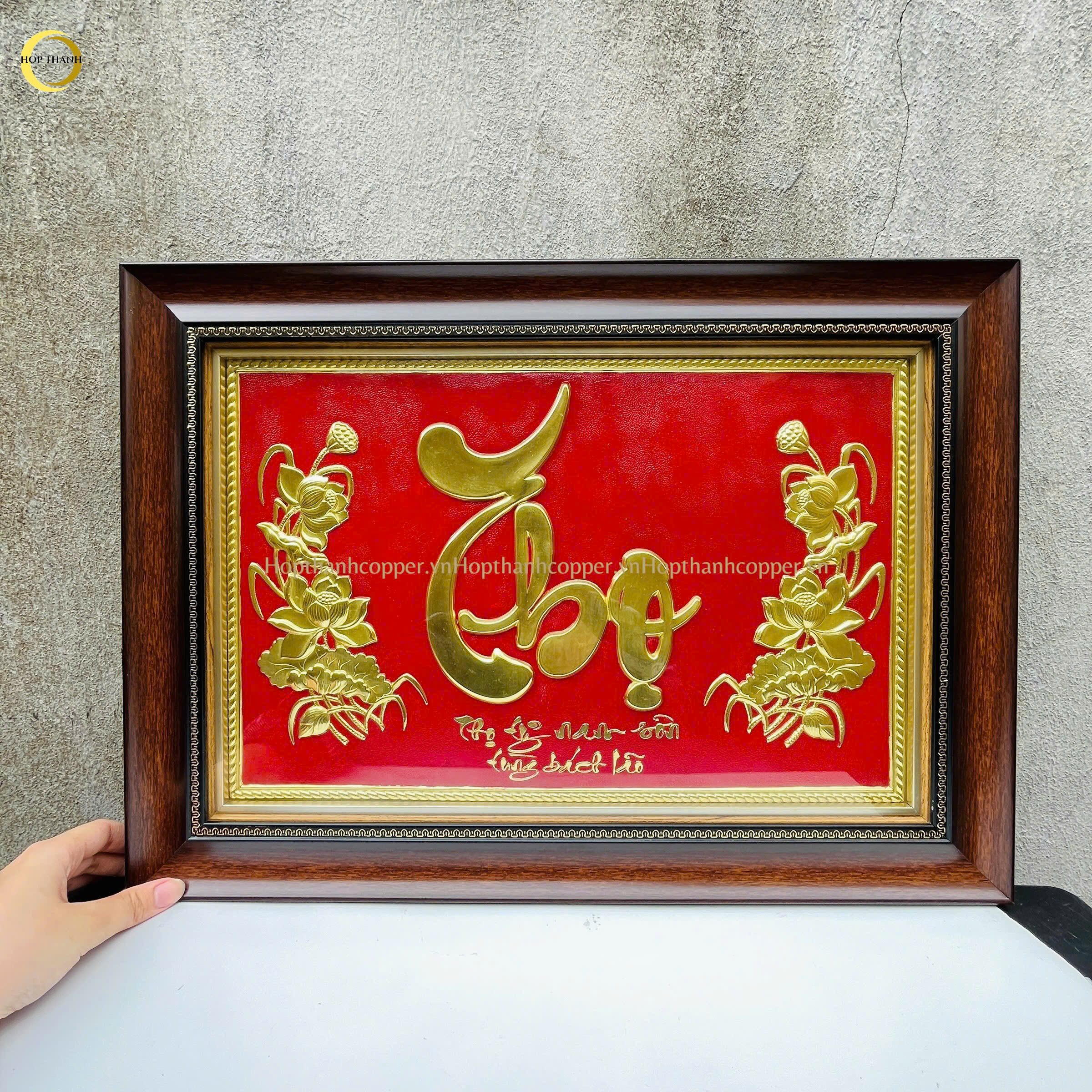 TRANH CHỮ THỌ BẰNG ĐỒNG VÀNG - KÍCH THƯỚC 54X38CM