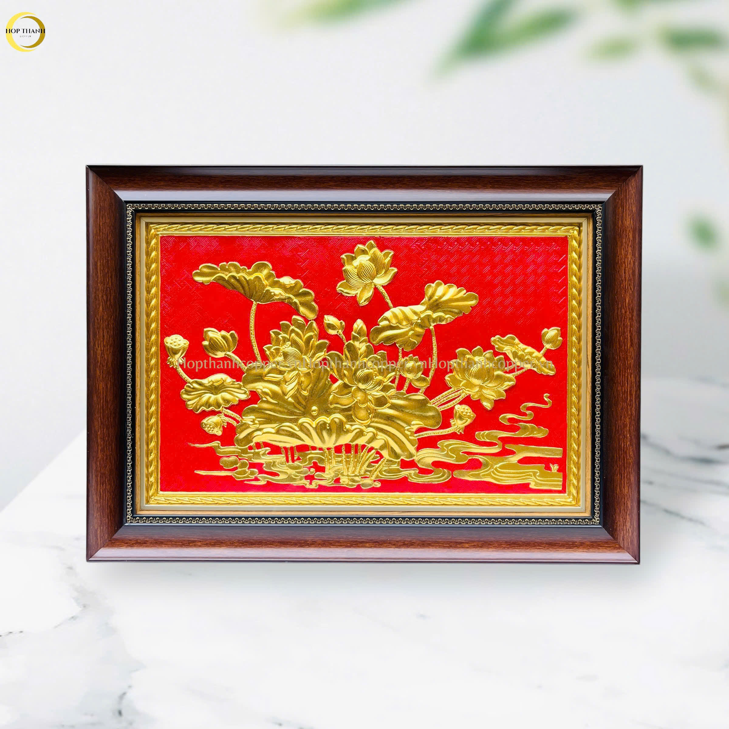 TRANH HOA SEN BẰNG ĐỒNG DÁT VÀNG - KÍCH THƯỚC 54X38CM