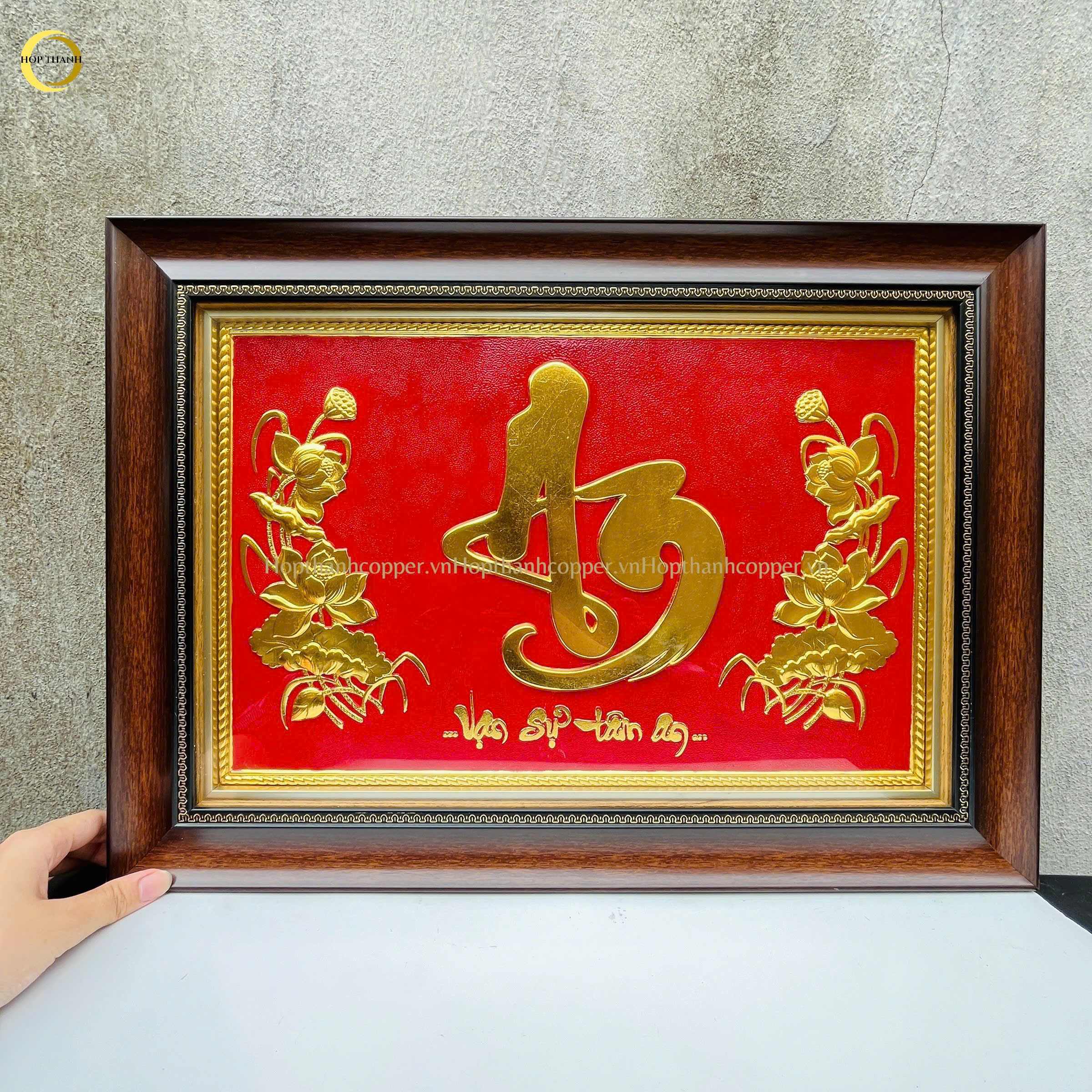 TRANH CHỮ AN BẰNG ĐỒNG DÁT VÀNG -  KÍCH THƯỚC 54X38CM