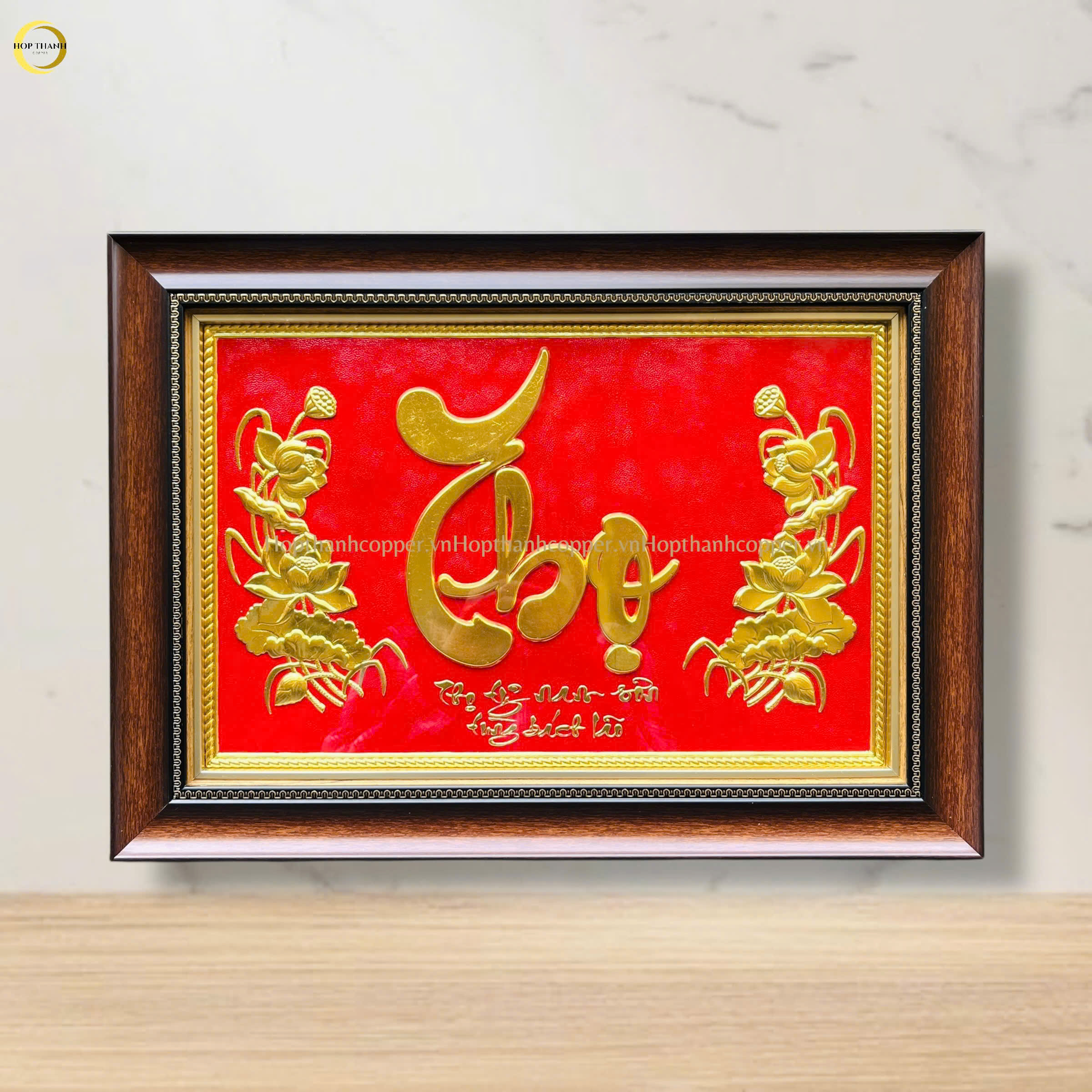 TRANH CHỮ THỌ BẰNG ĐỒNG DÁT VÀNG - KÍCH THƯỚC 54X38CM