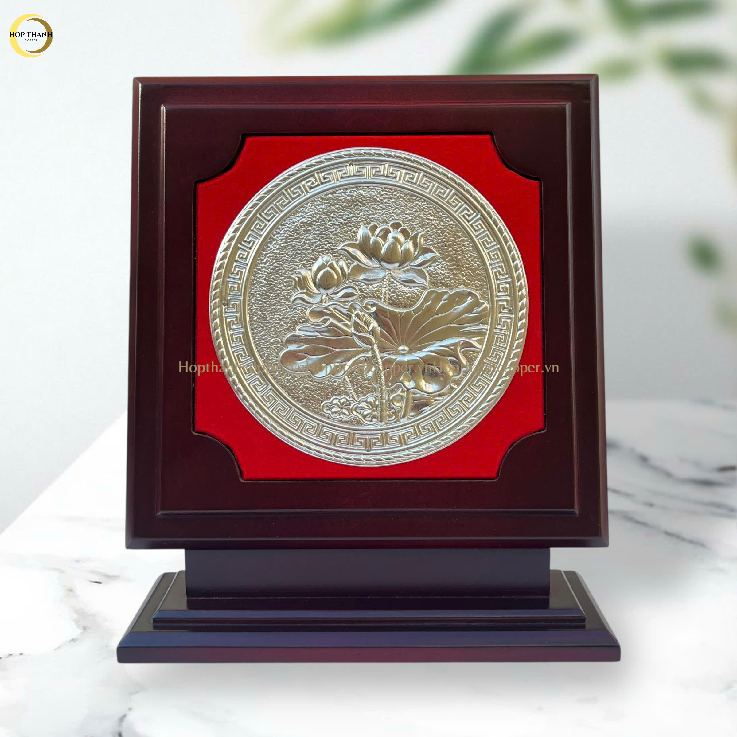 TRANH HOA SEN BẰNG ĐỒNG MẠ BẠC - KÍCH THƯỚC 23CM