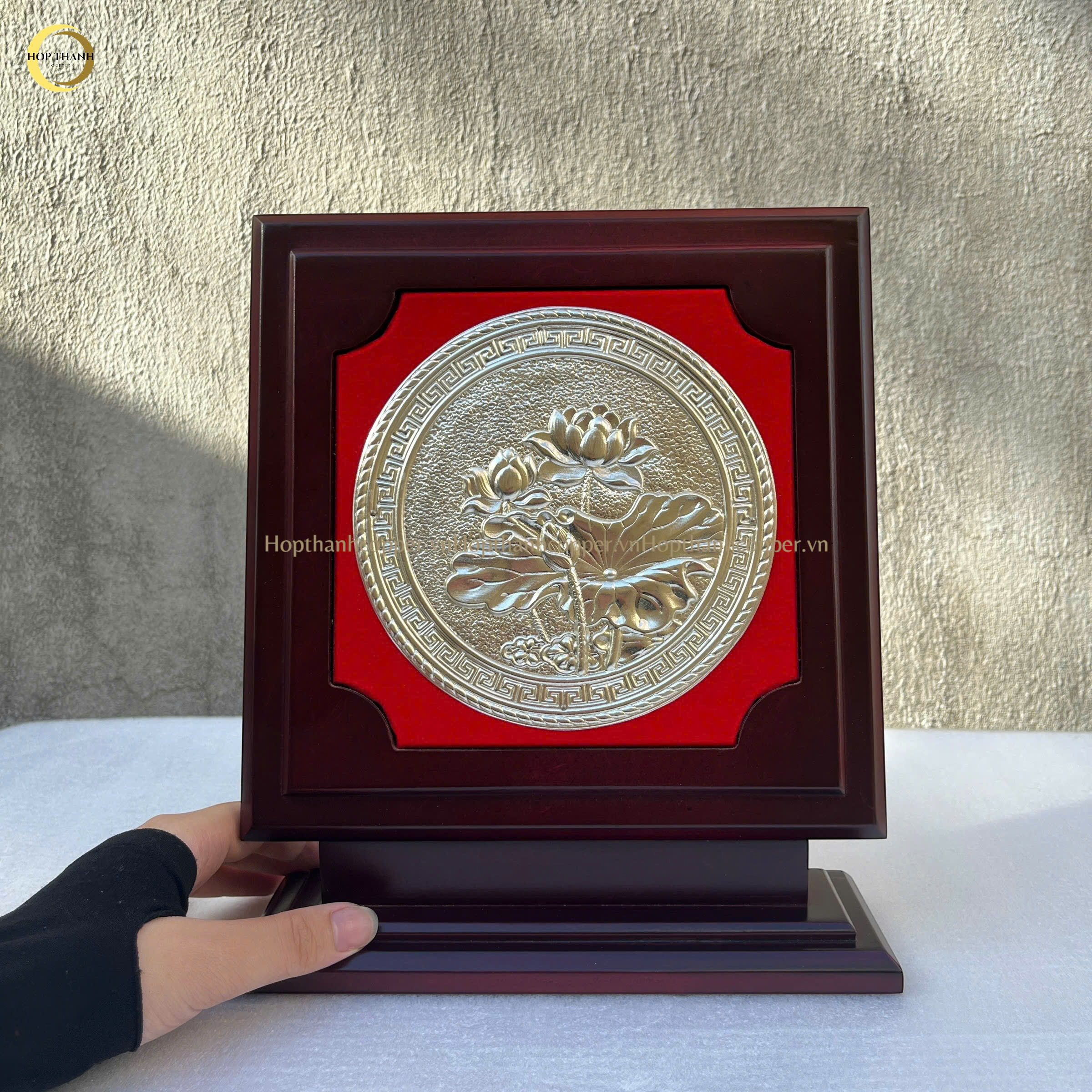 TRANH HOA SEN BẰNG ĐỒNG MẠ BẠC - KÍCH THƯỚC 23CM