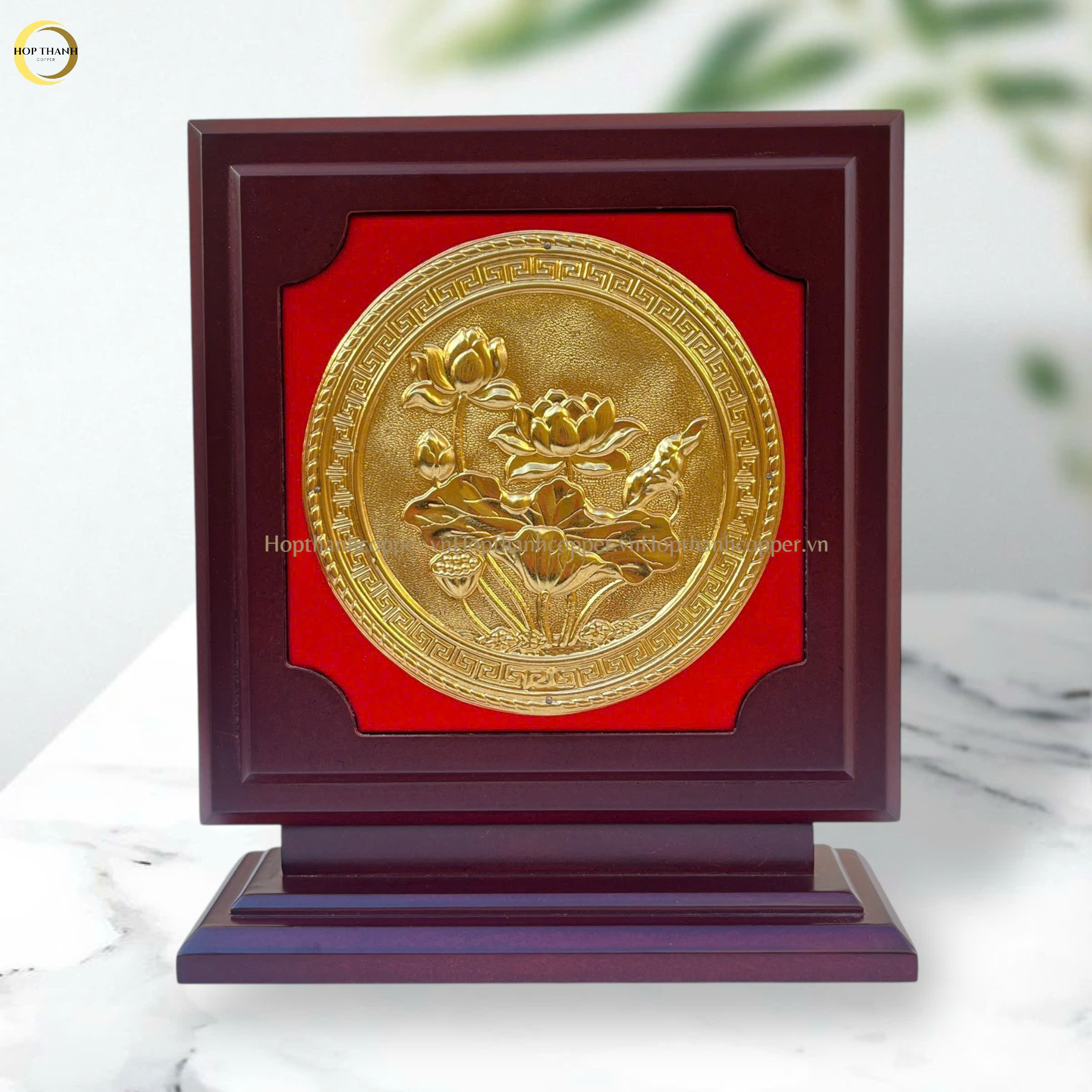 TRANH HOA SEN BẰNG ĐỒNG MẠ VÀNG 24K - KÍCH THƯỚC 23CM