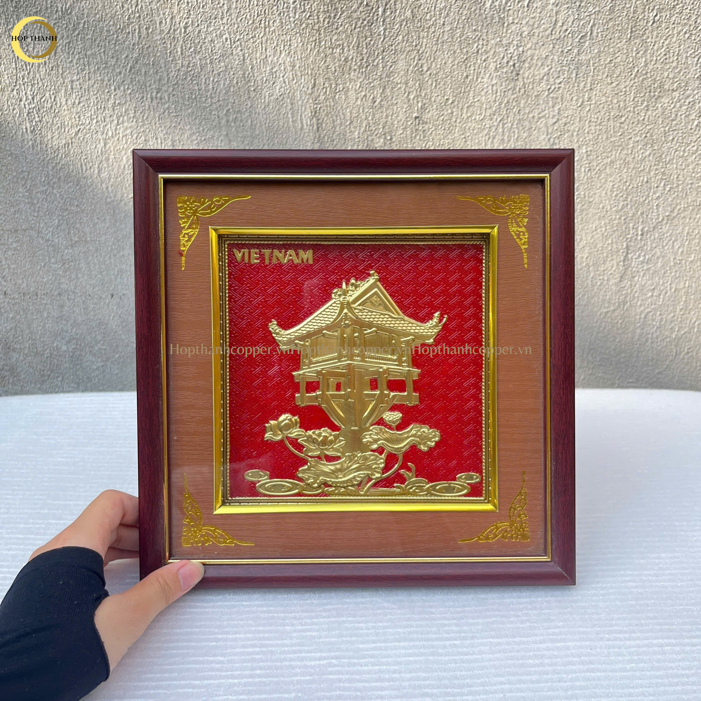 TRANH CHÙA MỘT CỘT BẰNG ĐỒNG VÀNG- KÍCH THƯỚC 26X26CM