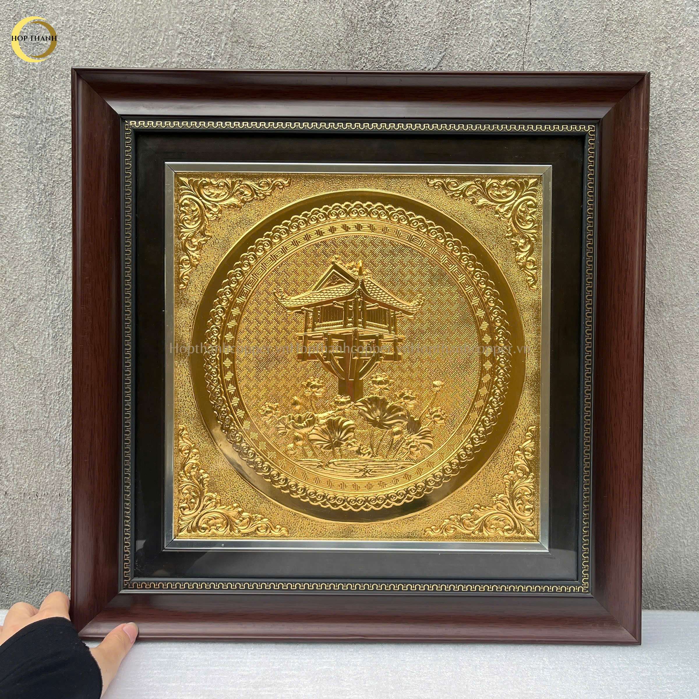 TRANH CHÙA MỘT CỘT BẰNG ĐỒNG MẠ VÀNG 24K- KÍCH THƯỚC 40X40CM