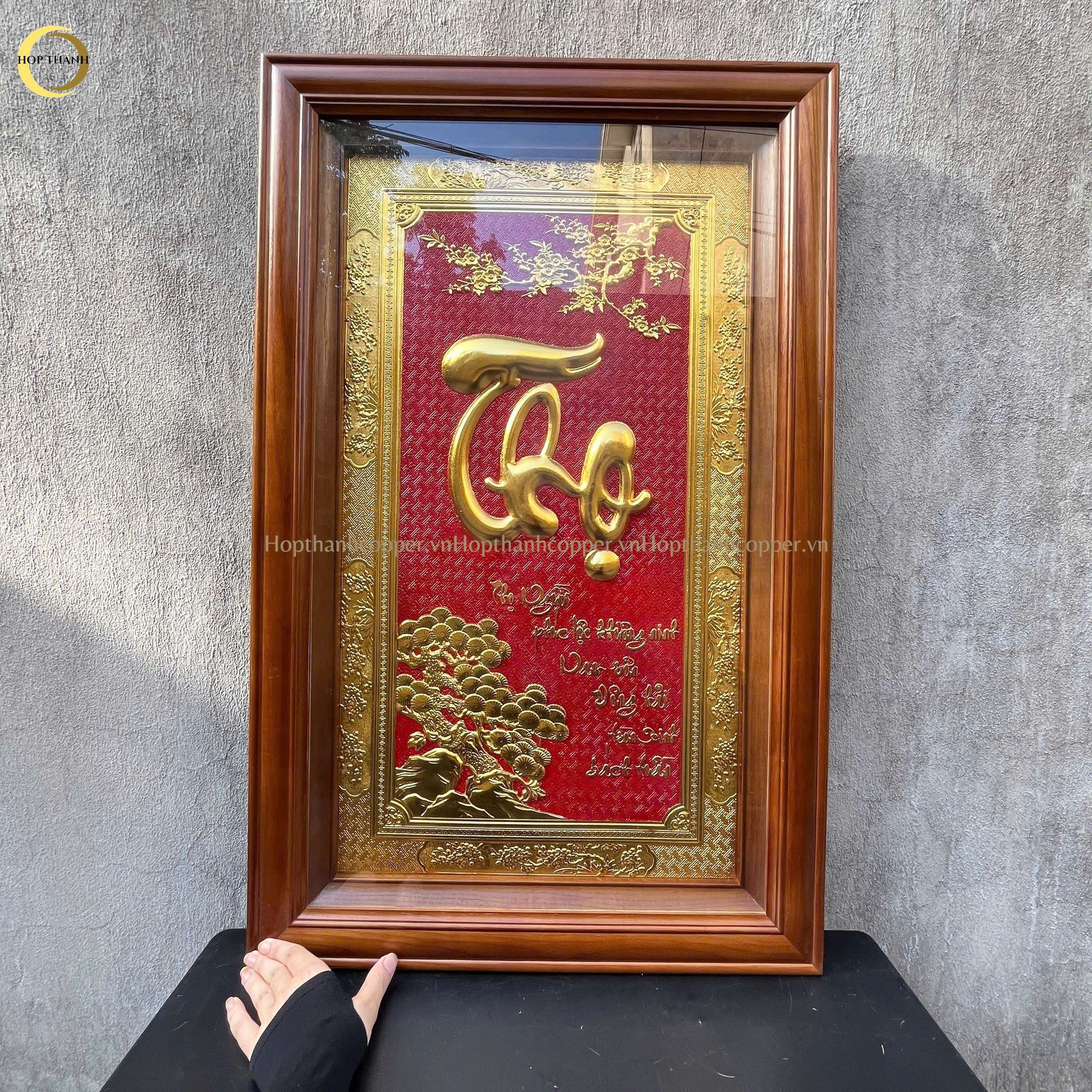 TRANH CHỮ THỌ BẰNG ĐỒNG DÁT VÀNG - KÍCH THƯỚC 50X80CM