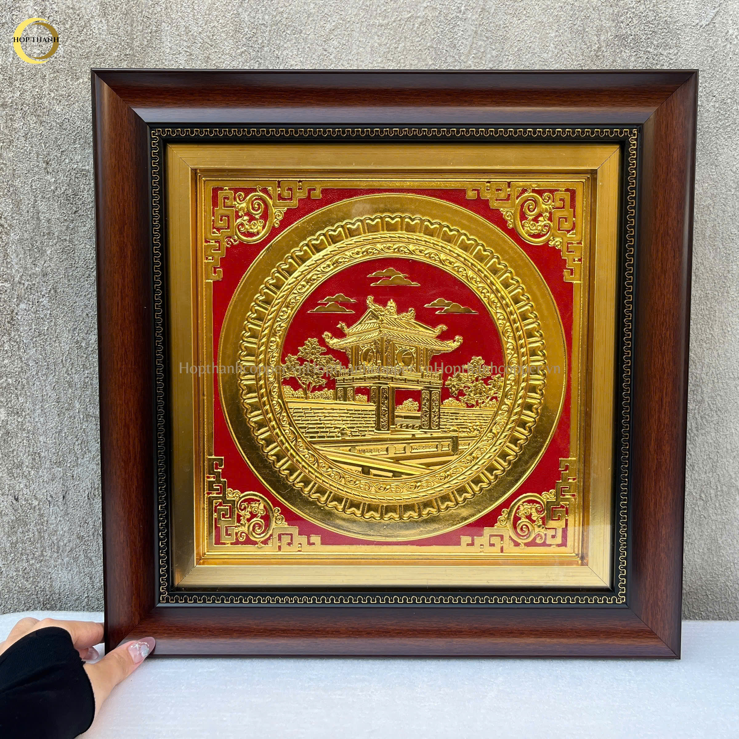 TRANH KHUÊ VĂN CÁC BẰNG ĐỒNG DÁT VÀNG  - KÍCH THƯỚC 40X40CM