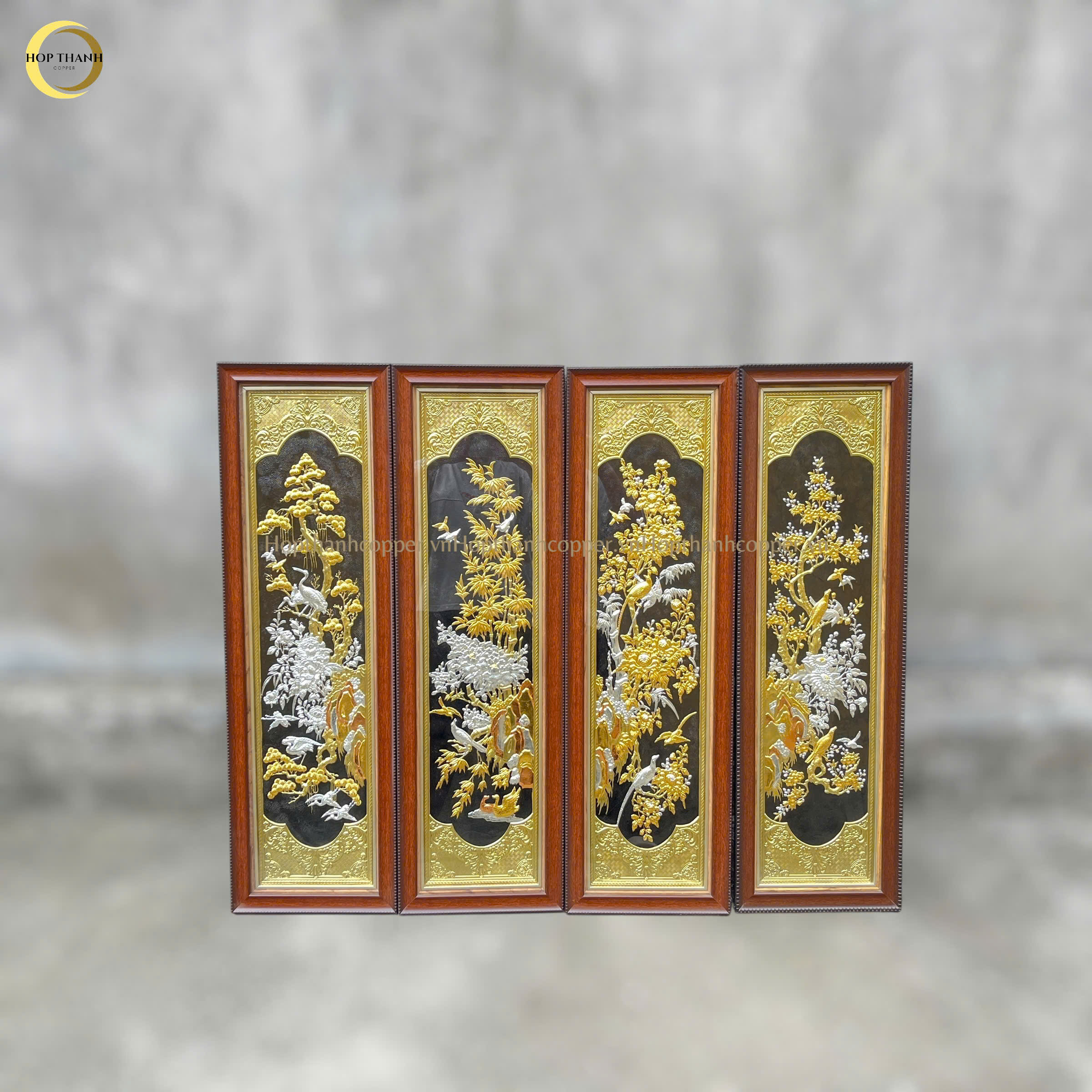 BỘ TRANH ĐỒNG TỨ QUÝ, DÁT VÀNG BẠC (KÍCH THƯỚC 28X88CM)