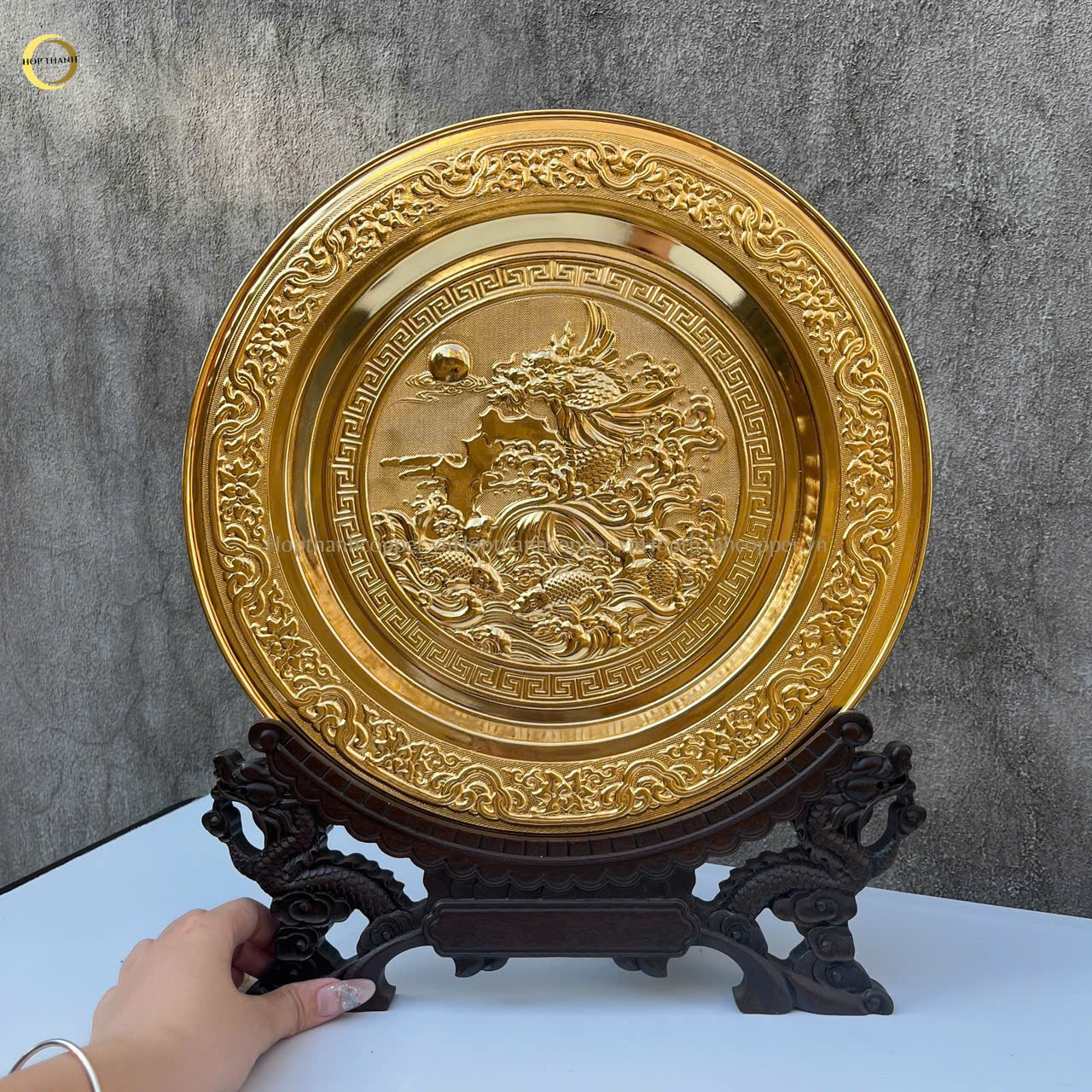 TRANH ĐĨA RỒNG PHÚ QUÝ BẰNG ĐỒNG MẠ VÀNG 24K - KÍCH THƯỚC 35CM
