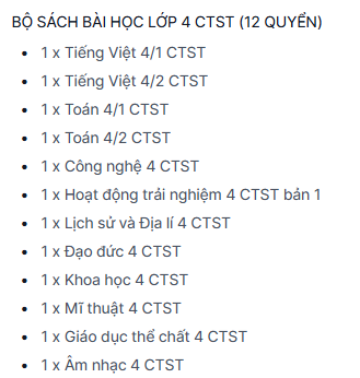 BỘ SÁCH BÀI HỌC LỚP 4 CTST + BAO KIẾNG (12 QUYỂN)