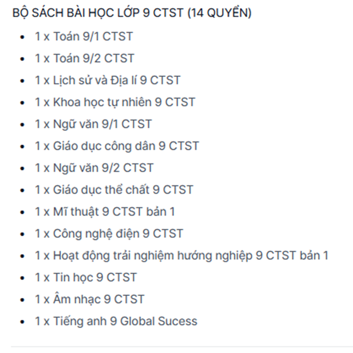 BỘ SÁCH BÀI HỌC LỚP 9 CTST (14 QUYỂN)
