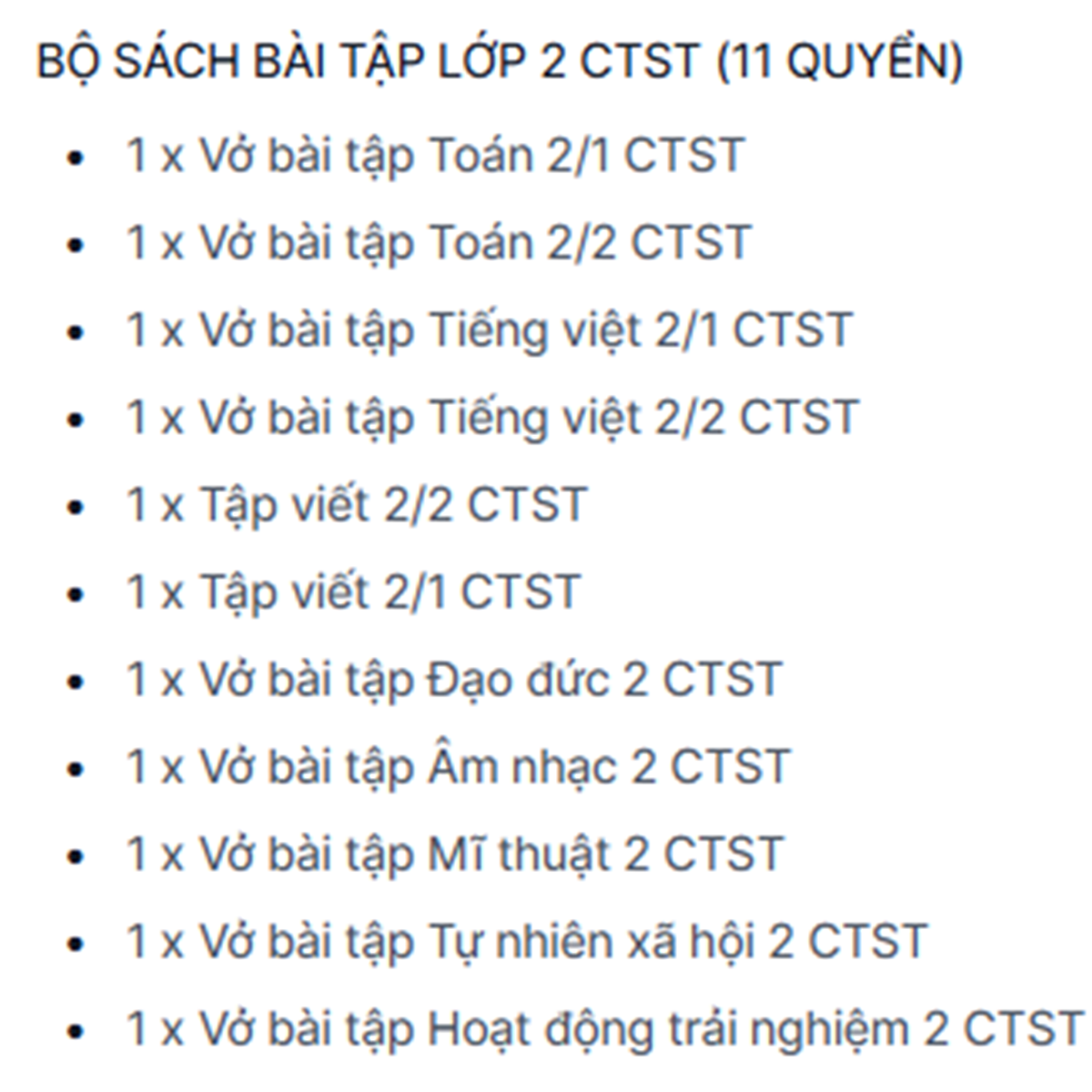 BỘ SÁCH BÀI TẬP LỚP 2 CTST + BAO KIẾNG (11 QUYỂN)