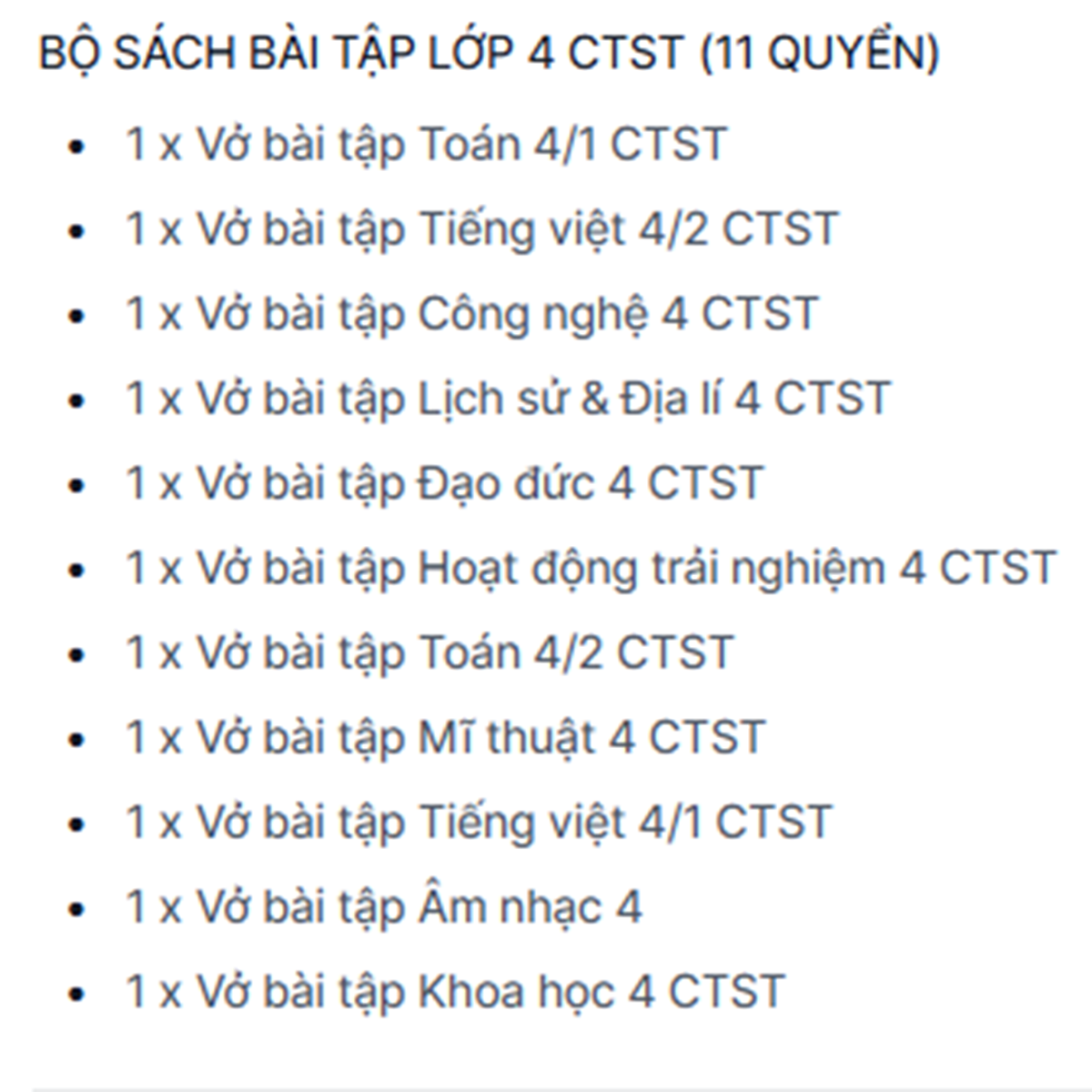 BỘ SÁCH BÀI TẬP LỚP 4 CTST (11 QUYỂN)