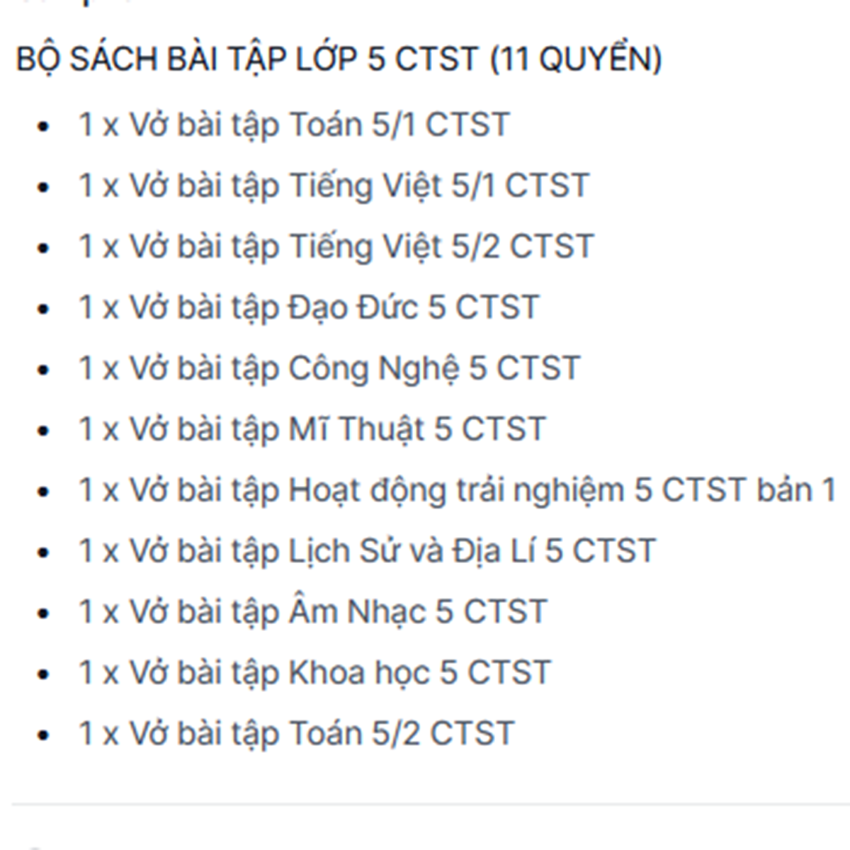 BỘ SÁCH BÀI TẬP LỚP 5 CTST (11 QUYỂN)