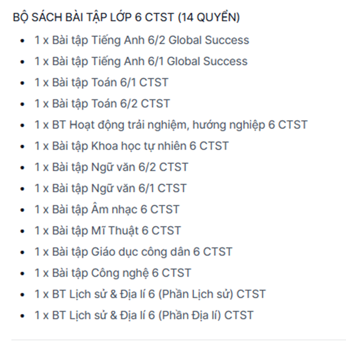 BỘ SÁCH BÀI TẬP LỚP 6 CTST (14 QUYỂN)