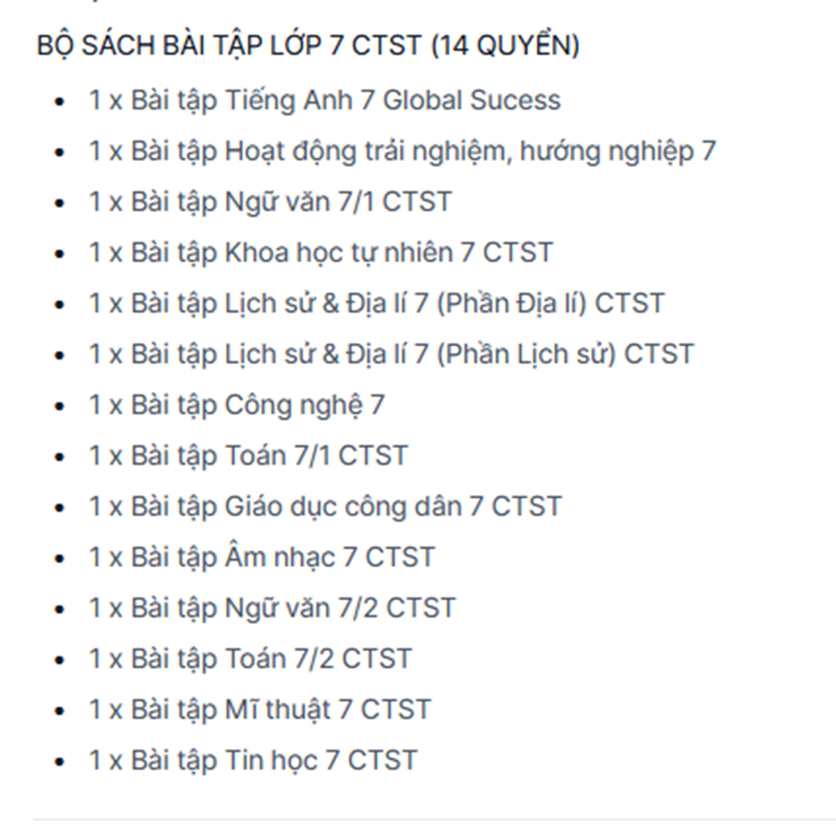 BỘ SÁCH BÀI TẬP LỚP 7 CTST (14 QUYỂN)