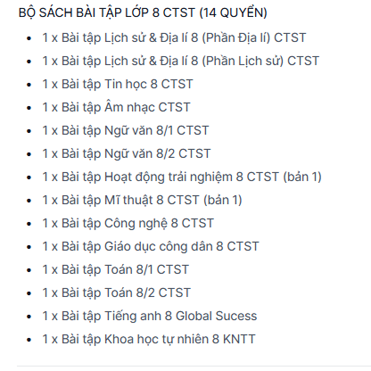 BỘ SÁCH BÀI TẬP LỚP 8 CTST (14 QUYỂN)