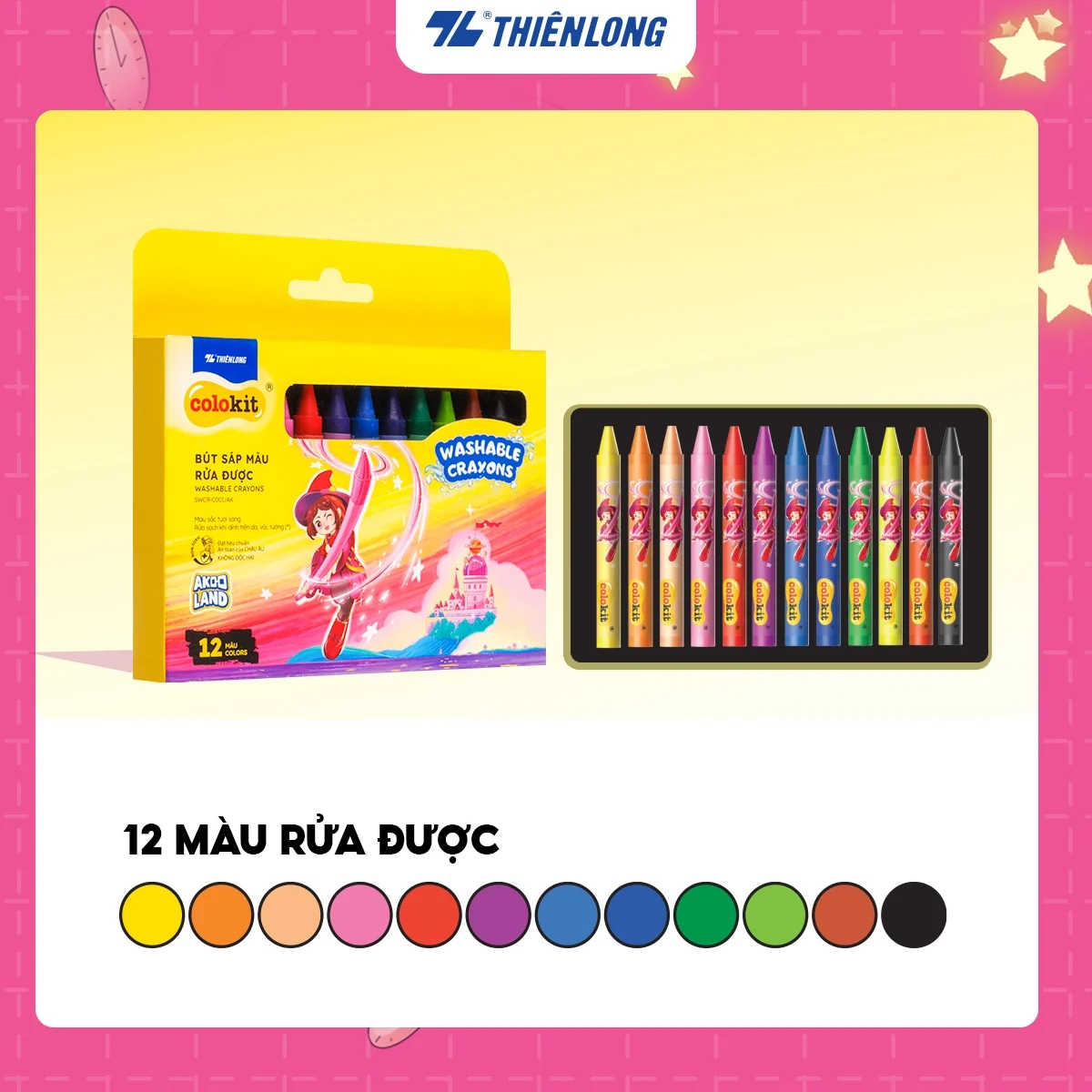 Bút sáp màu rửa được Colokit SWCR-C001/AK 12 màu