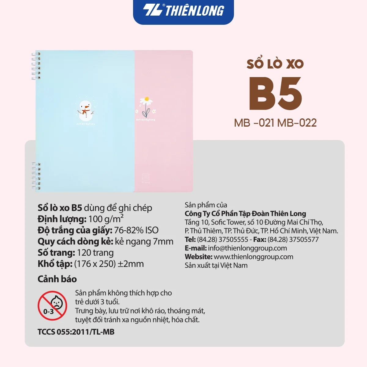 Sổ lò xo 2 đầu kẻ ngang B5 MB-022 120 trang