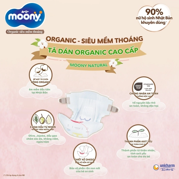 Bỉm Dán Cao cấp Moony Natural Organic size NB 62+4M