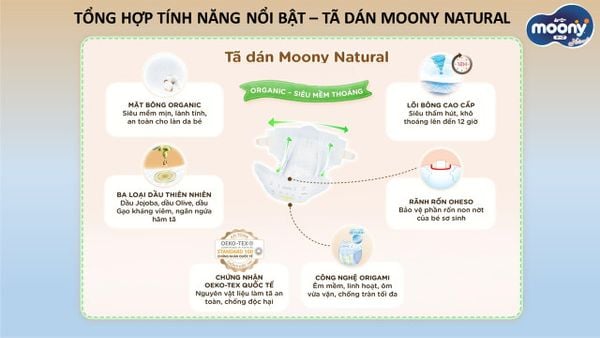 Bỉm Dán Cao cấp Moony Natural Organic size NB 62+4M