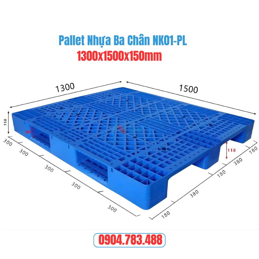 Pallet Nhựa Ba Chân NK01-PL 1300x1500x150mm