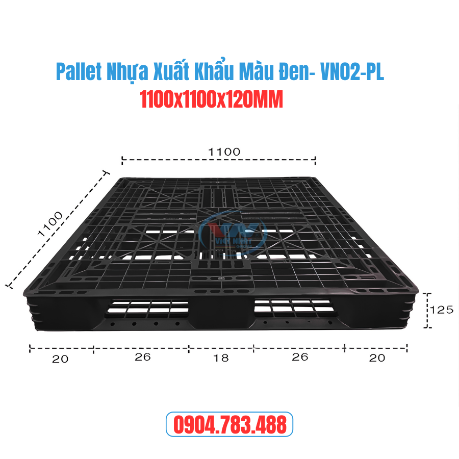 Pallet Nhựa Xuất Khẩu Màu Đen 1100x1000x125mm - VN02-PL