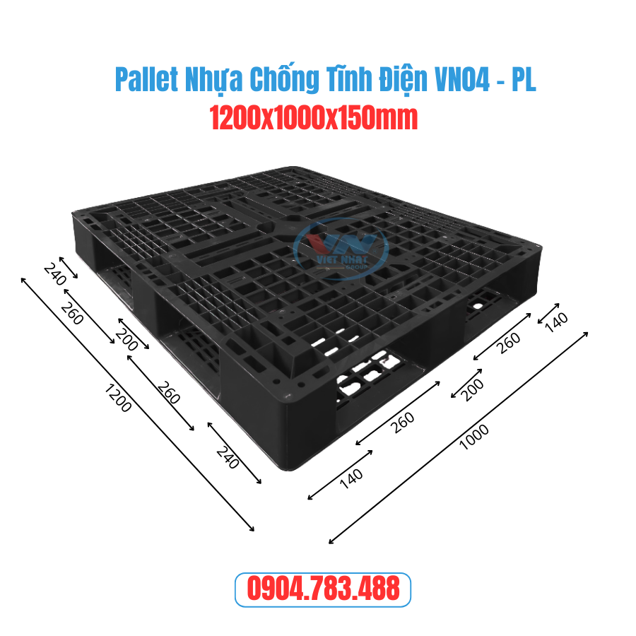 Pallet Nhựa Chống Tĩnh Điện 1200x1000x150mm