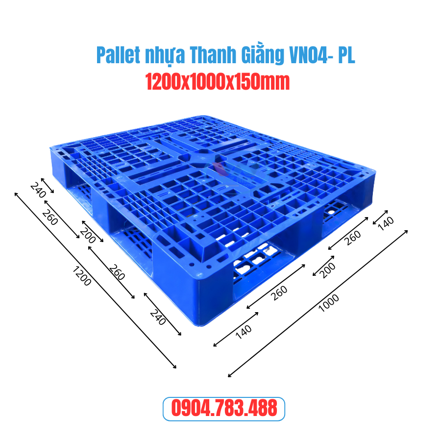 Pallet Nhựa 1200x1000x150MM - Màu xanh - VN04-PL