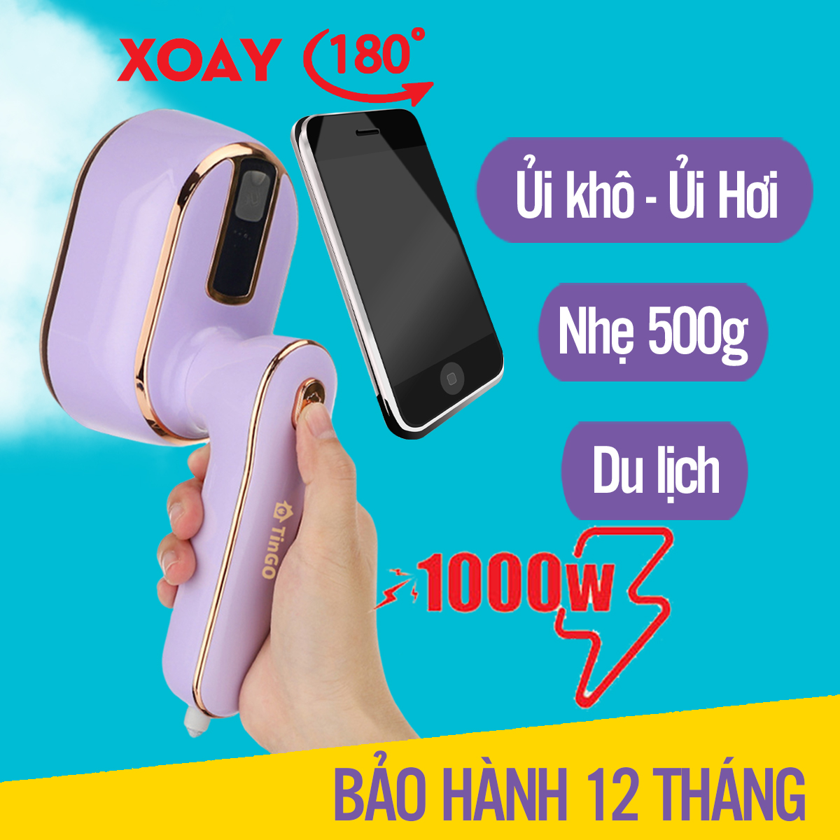 Bàn ủi hơi nước mini TINGO 1000w xoay 180 độ mang đi du lịch công tác