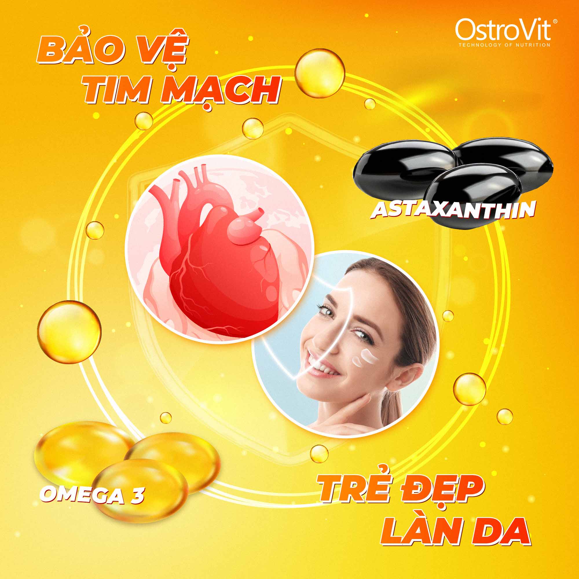 Viên nang Omega‑3 + Astaxanthin bảo vệ tim mạch và da
