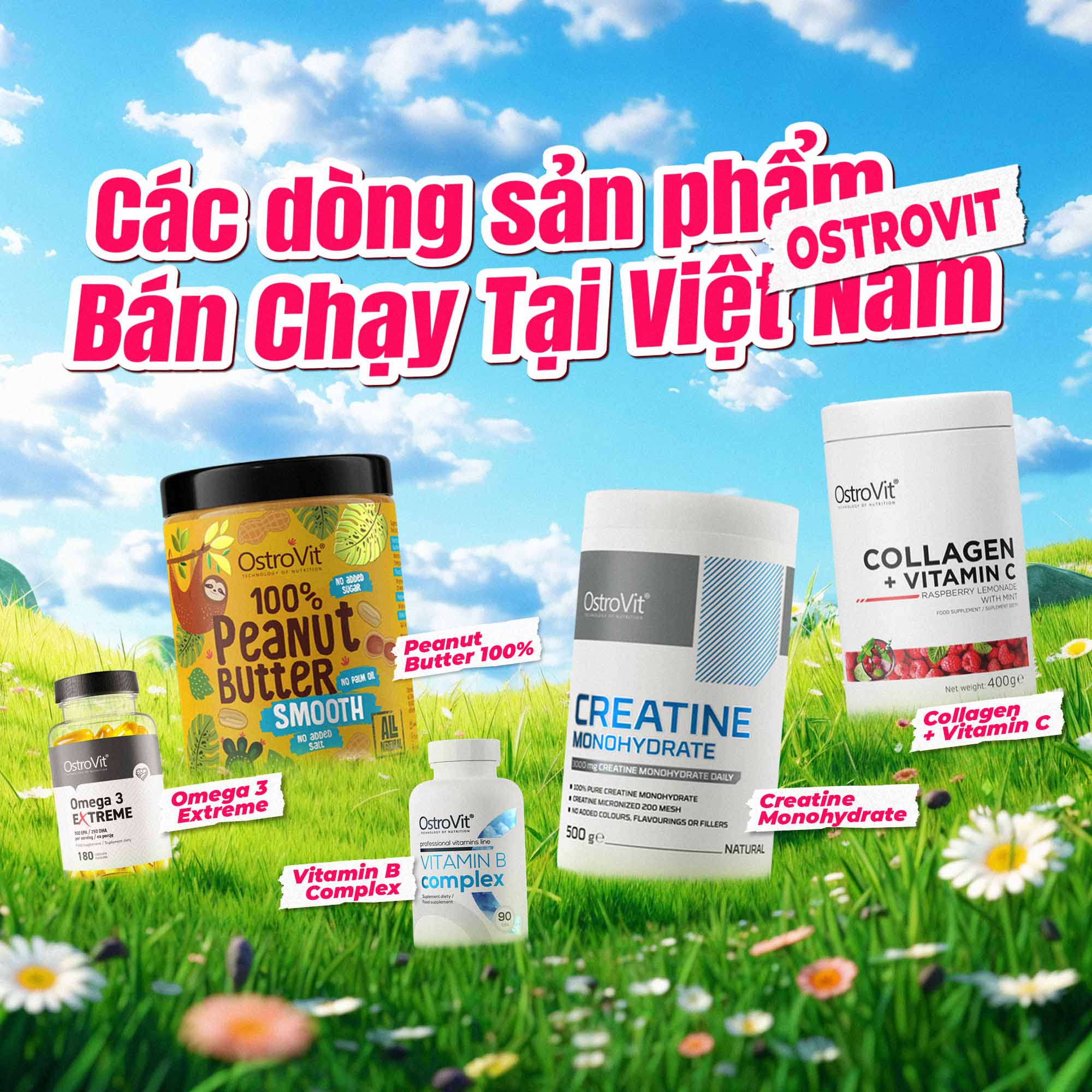 Sản phẩm OstroVit Omega‑3, collagen, bơ đậu phộng