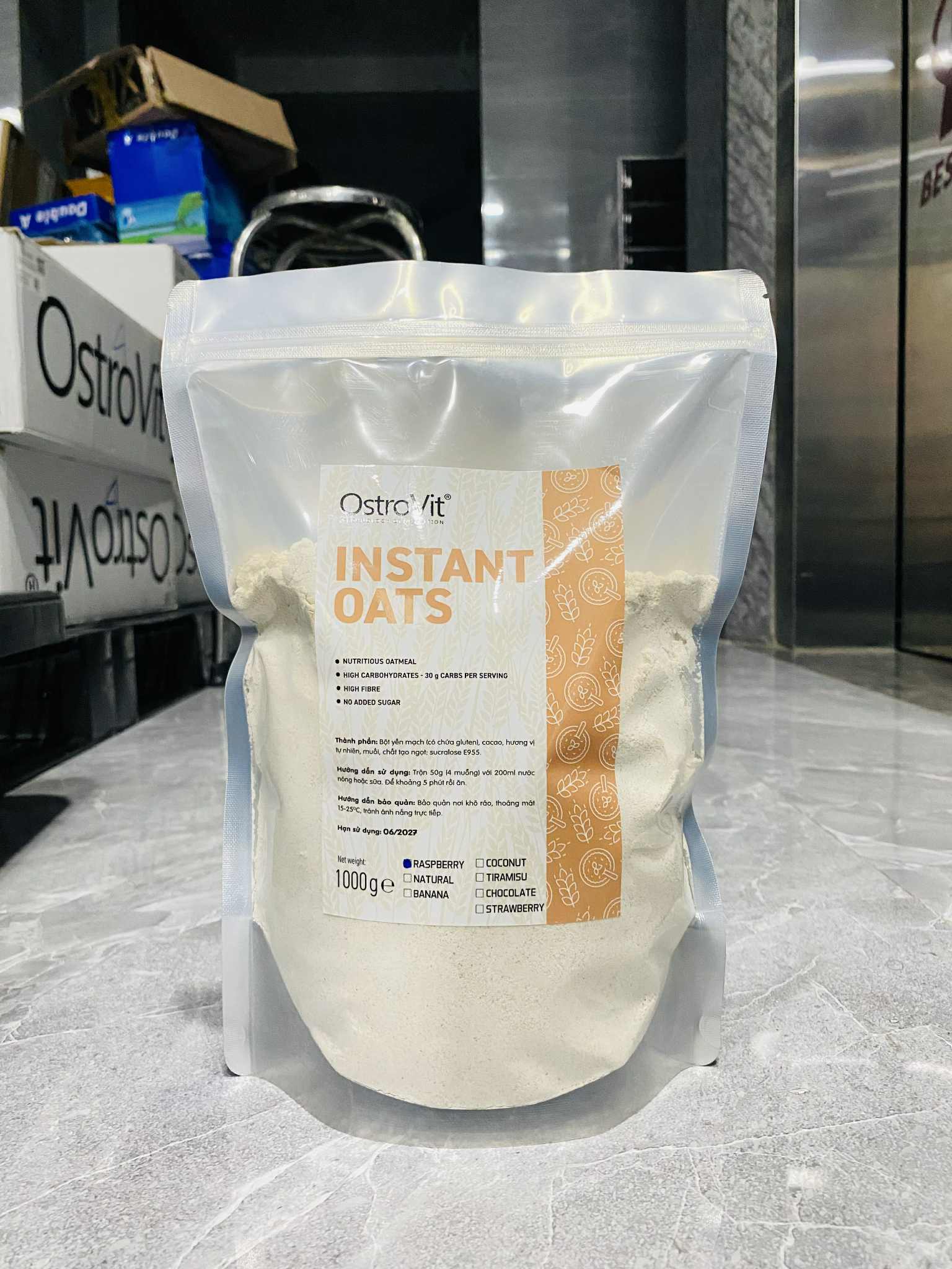 OstroVit Instant Oats (1kg Share Túi Zip, Bột Yến Mạch Uống Liền)