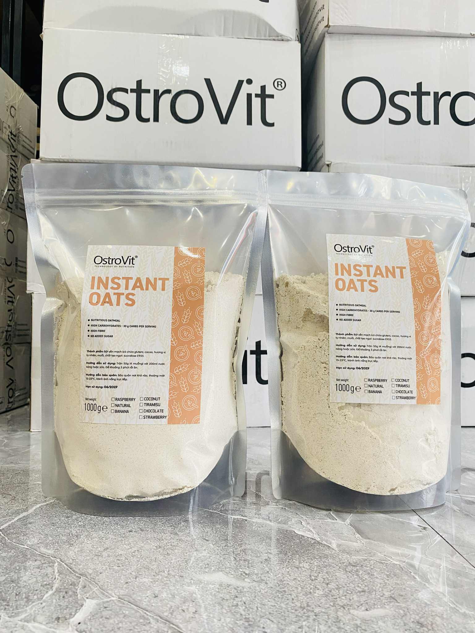 OstroVit Instant Oats (1kg Share Túi Zip, Bột Yến Mạch Uống Liền)