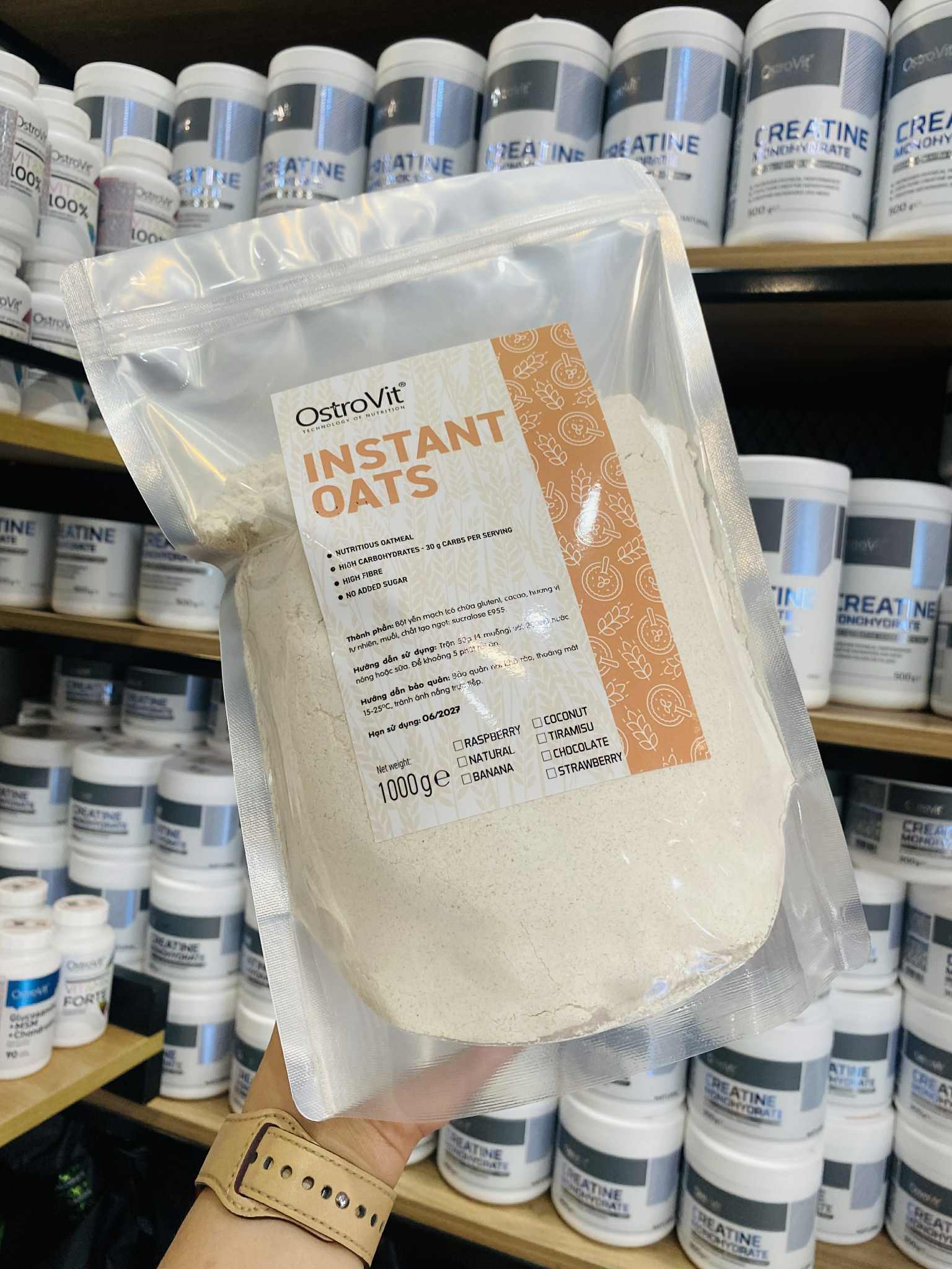 OstroVit Instant Oats (1kg Share Túi Zip, Bột Yến Mạch Uống Liền)