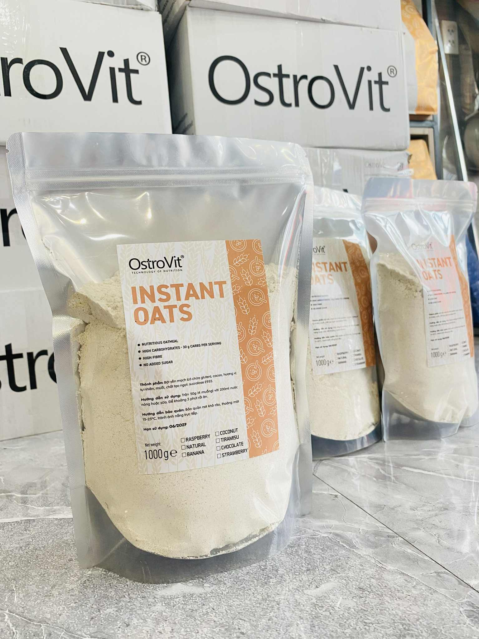 OstroVit Instant Oats (1kg Share Túi Zip, Bột Yến Mạch Uống Liền)